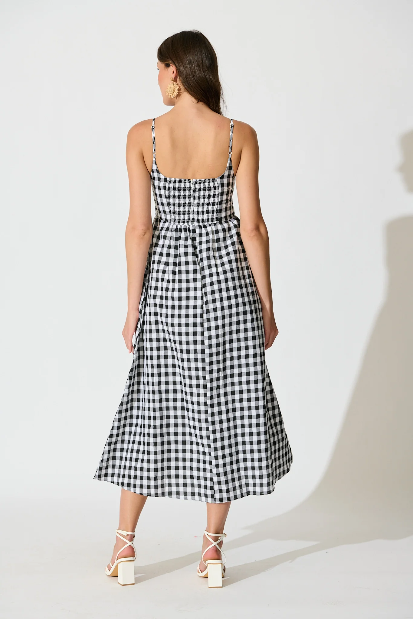 Emmy Maxi Sundress In Black Gingham Cotton Blend - Image 4