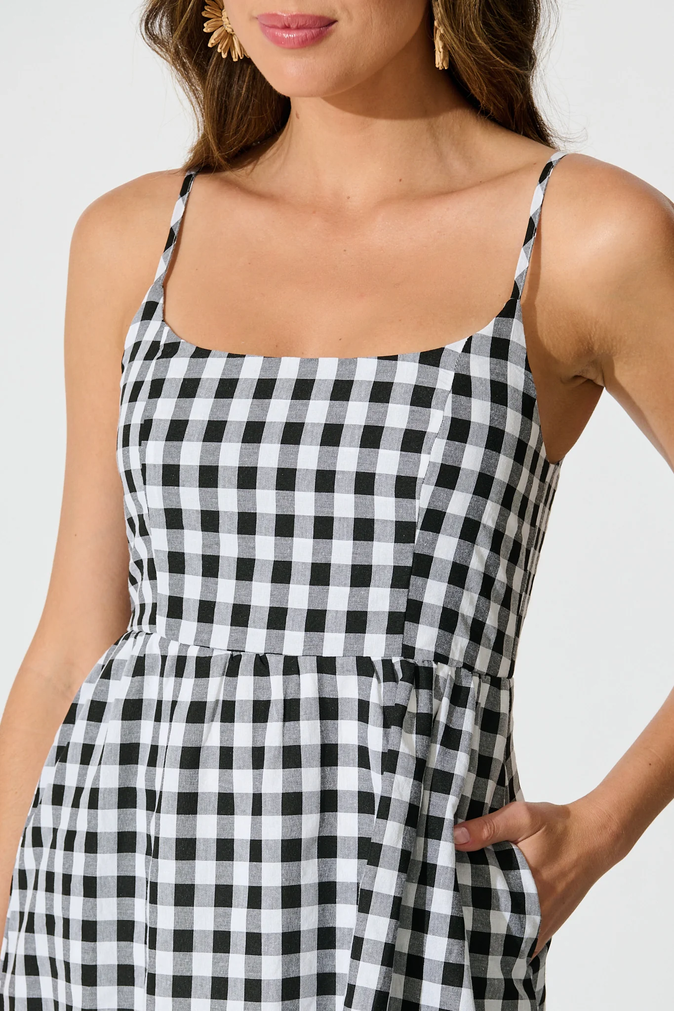 Emmy Maxi Sundress In Black Gingham Cotton Blend - Image 5