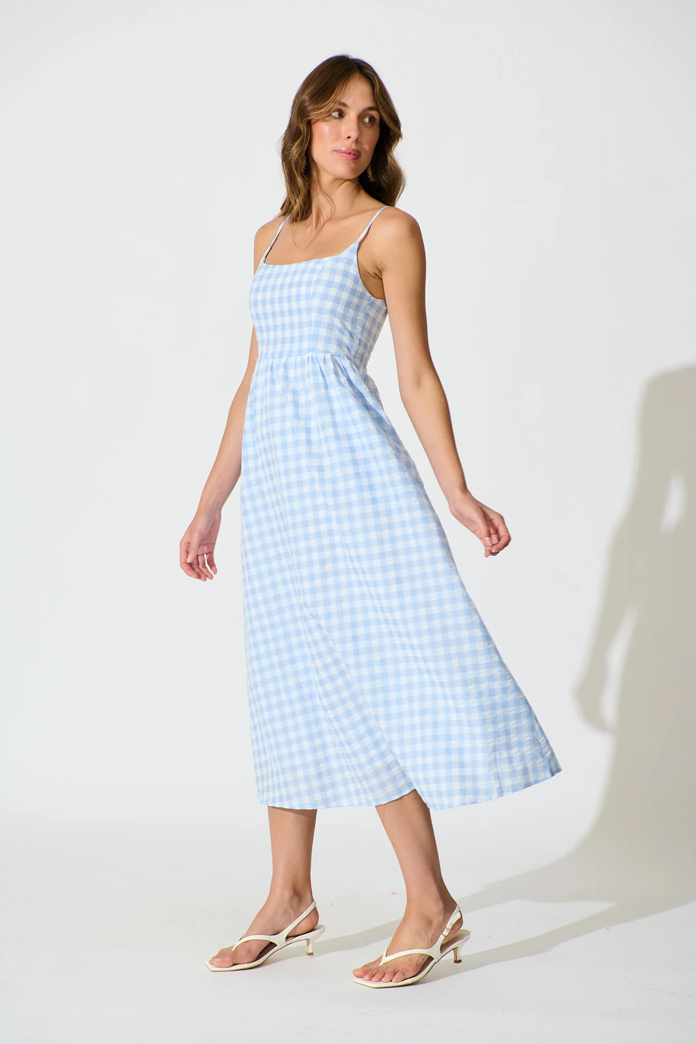 Emmy Maxi Sundress In Blue Gingham Cotton Blend - Image 3