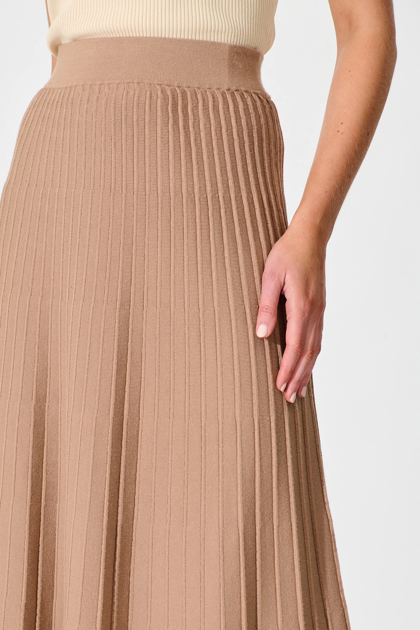 Empire Midi Knit Skirt in Mocha - Image 5