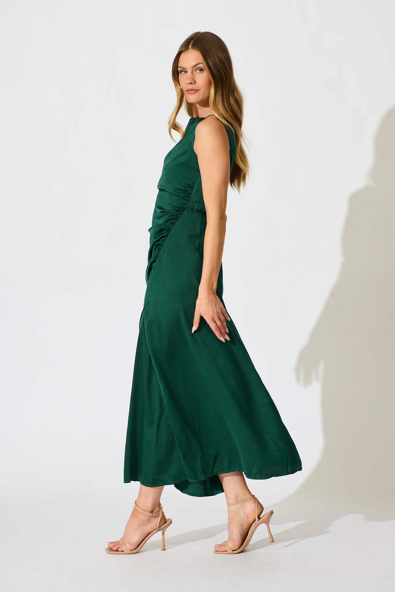 Ensley Maxi Dress in Emerald Satin - Image 3