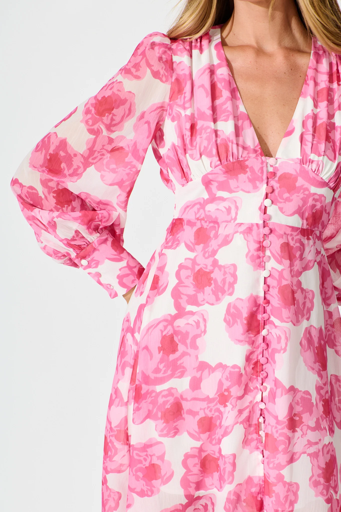 Essence Midi Dress in White with Pink Floral - Image 5