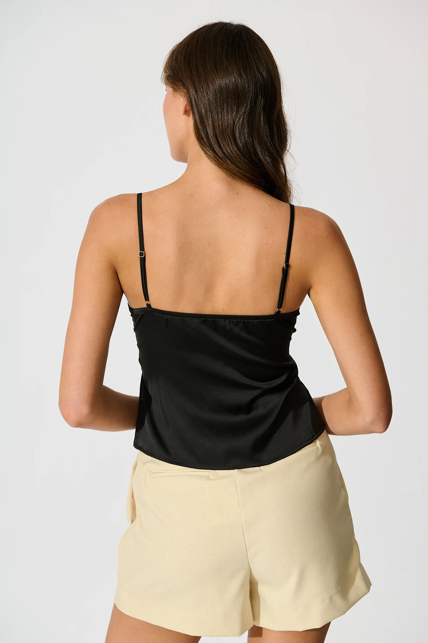 Esta Lace Cami Top in Black Satin - Image 3