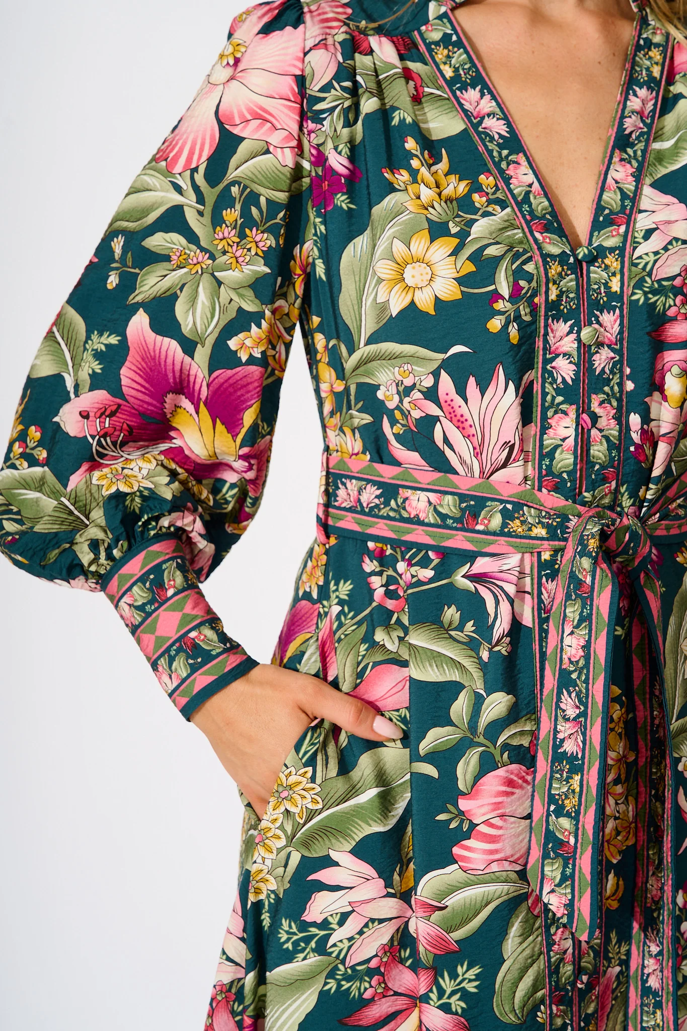 Evelina Midi Dress in Green with Multi Floral - Image 5
