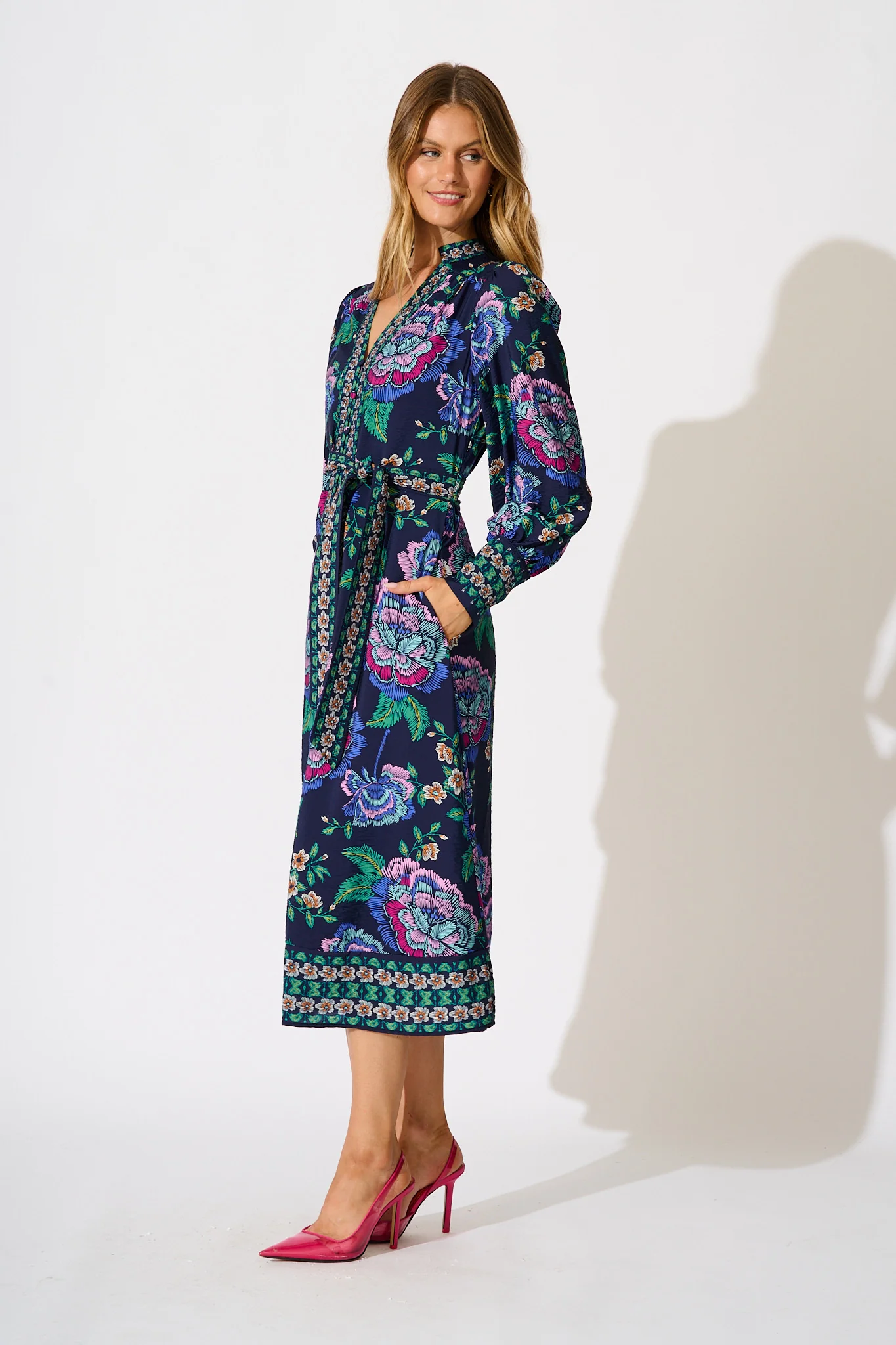 Evelina Midi Dress in Navy with Multi Floral - Image 3