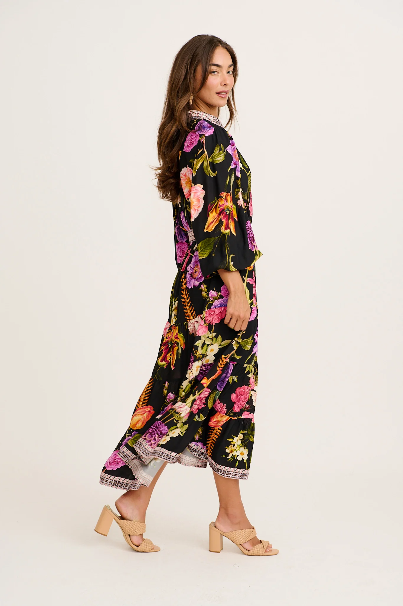 Evening Serenade Maxi Dress in Black with Multi Floral - Image 8