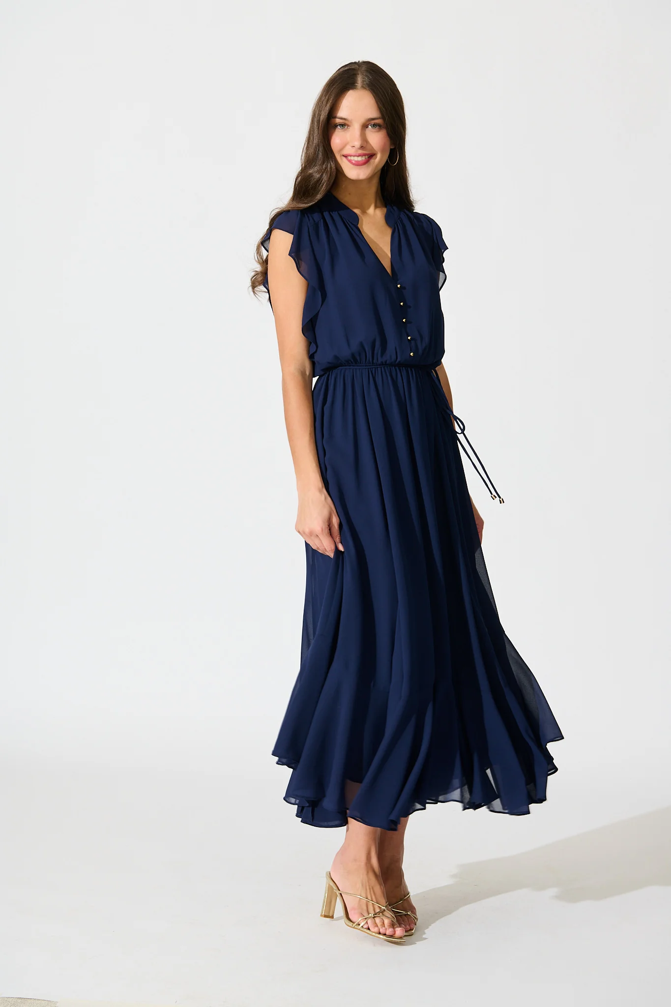 Executive Ease Maxi Dress in Navy Chiffon