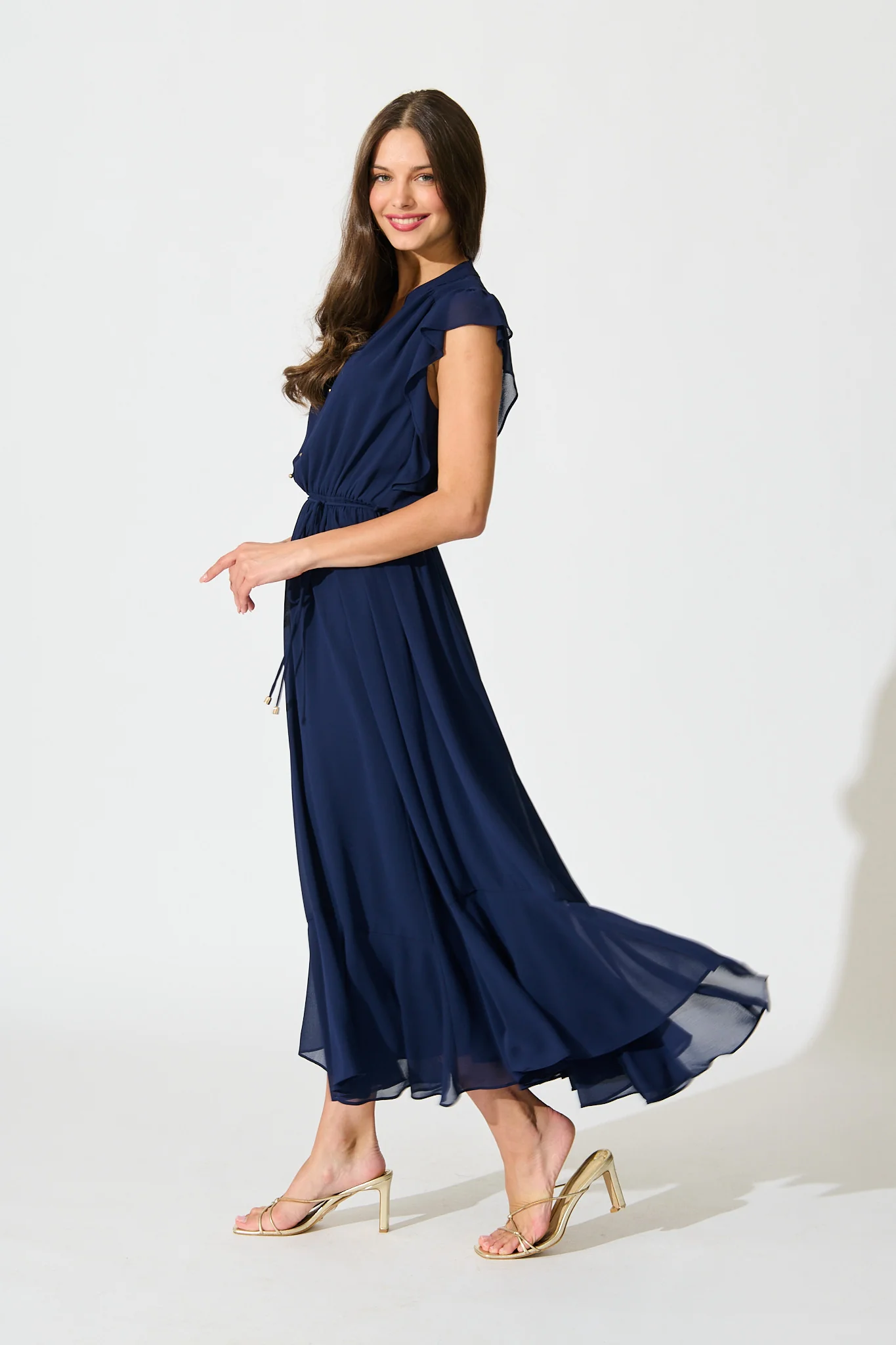 Executive Ease Maxi Dress in Navy Chiffon - Image 3