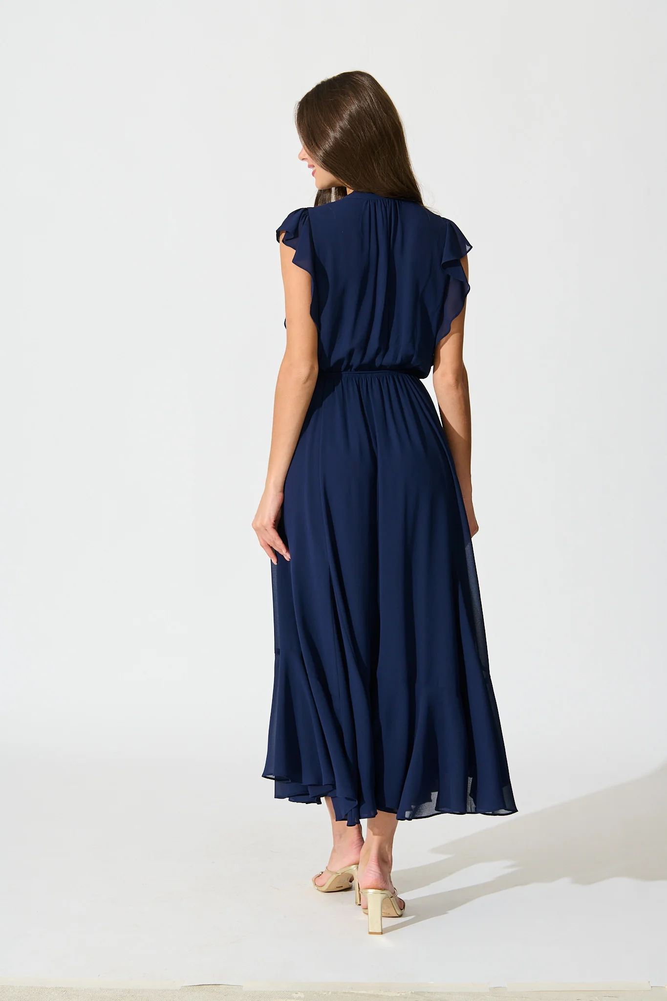 Executive Ease Maxi Dress in Navy Chiffon - Image 4