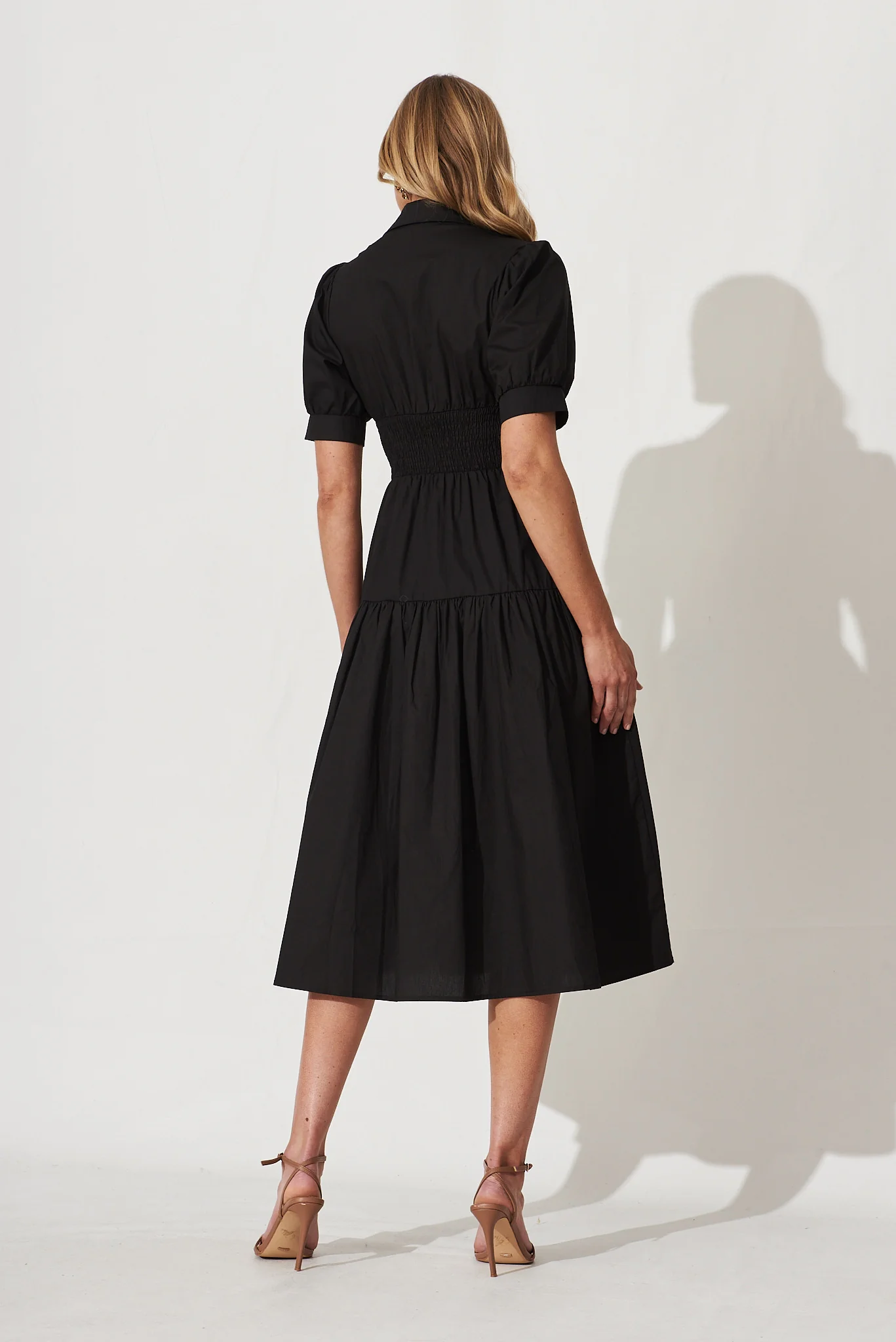 Fairfax Midi Shirt Dress In Black Cotton - Image 5