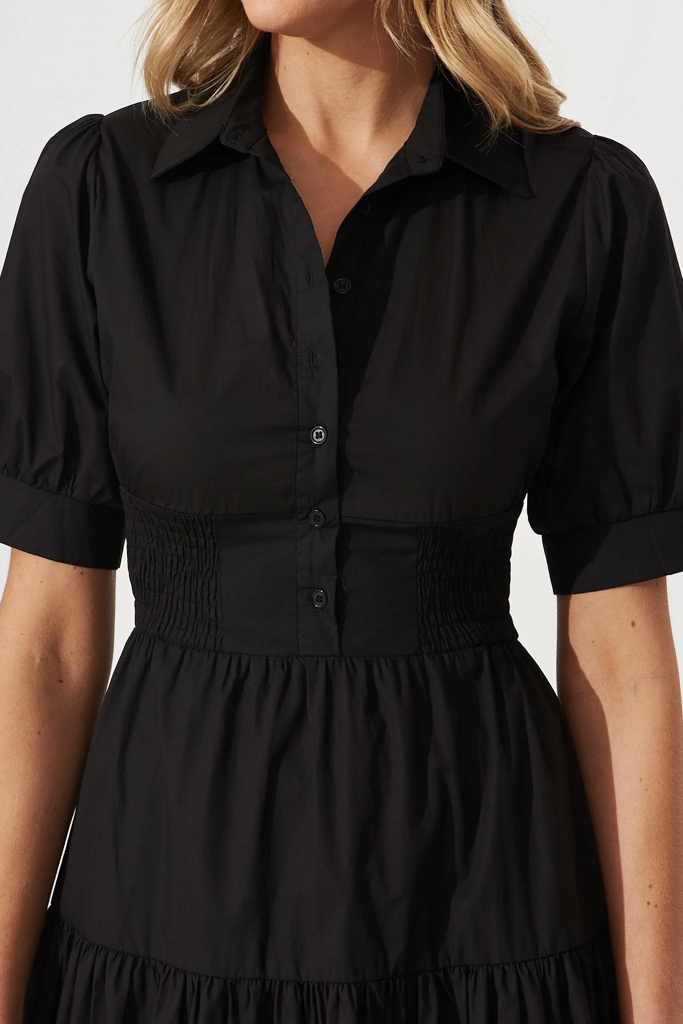 Fairfax Midi Shirt Dress In Black Cotton - Image 6