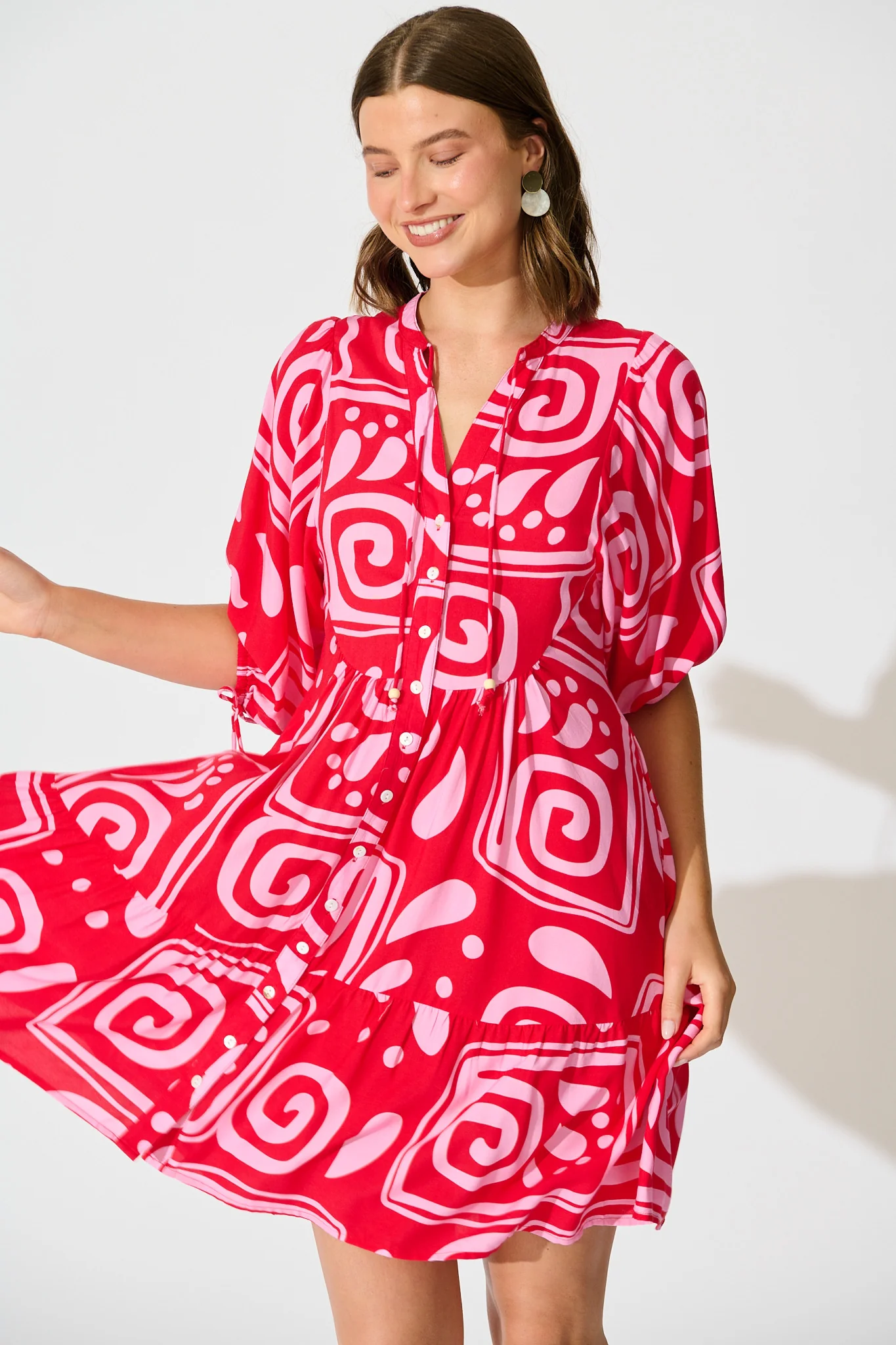 Falicia Smock Dress in Red Geometric Print - Image 2