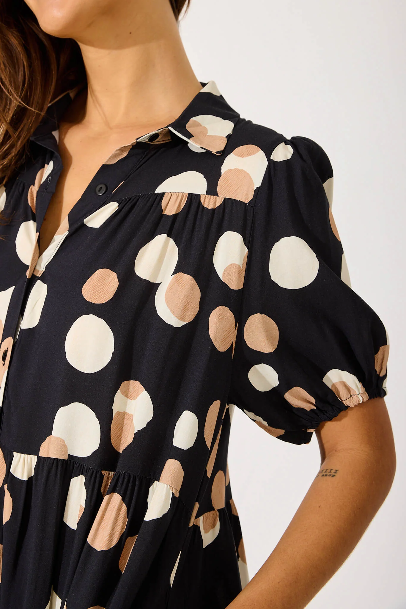 Felicia Shirt Dress In Black With Cream Spot - Image 5