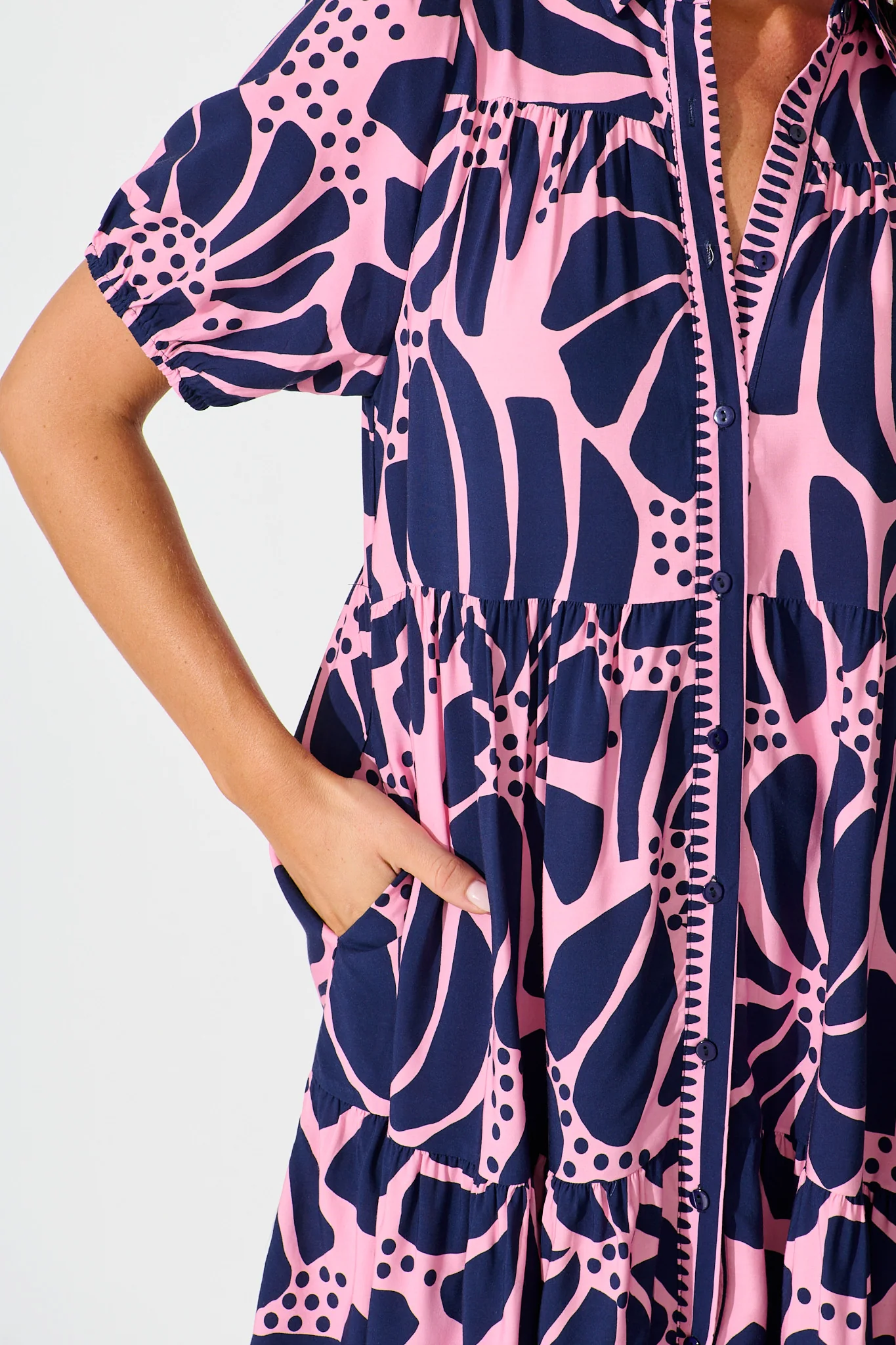 Felicia Shirt Dress In Pink And Navy Floral - Image 6