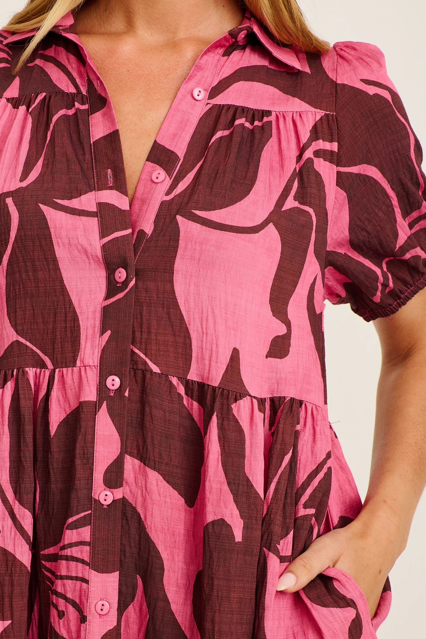 Felicia Shirt Dress In Pink Floral Print - Image 5