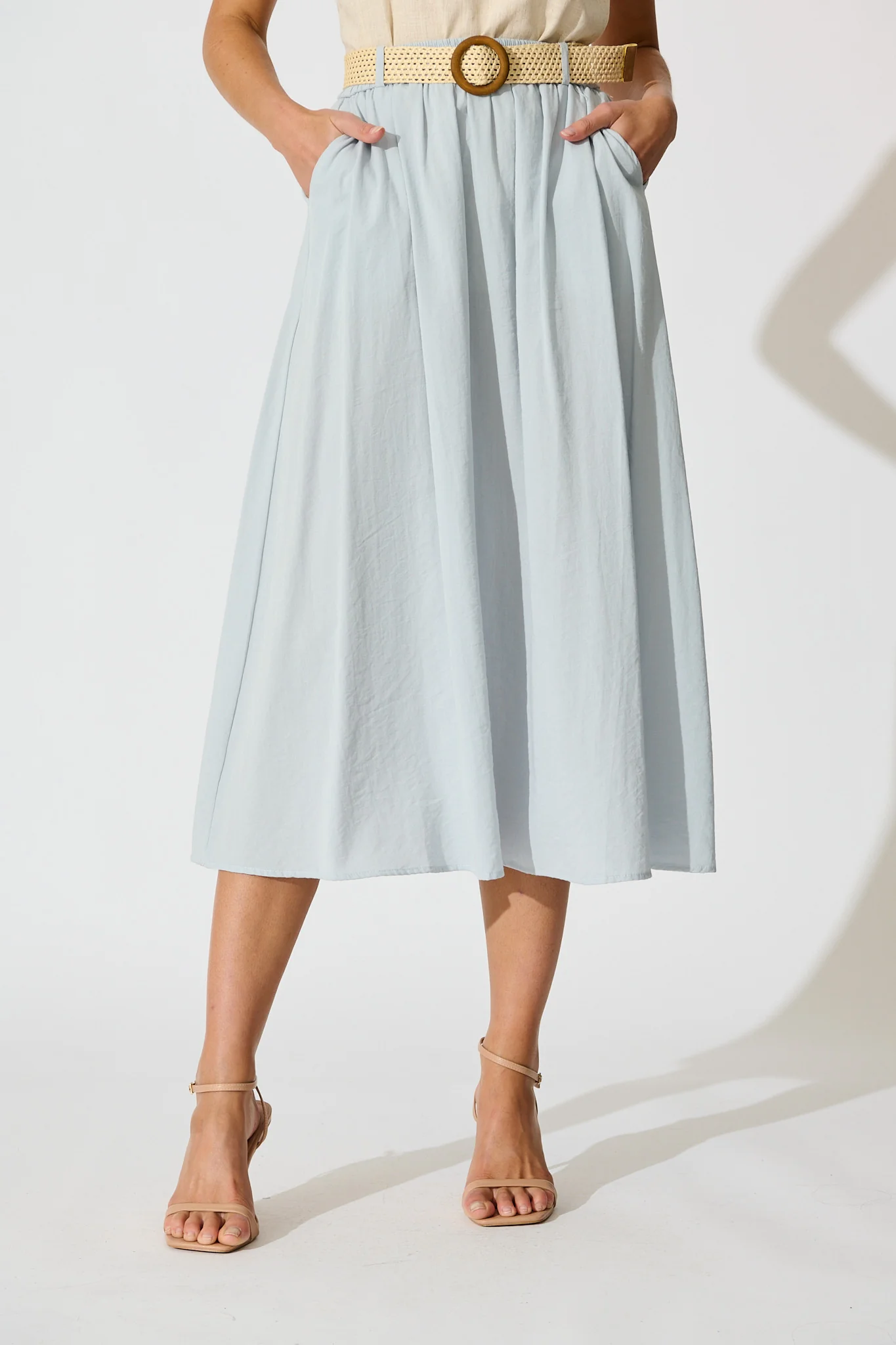 Fenella Maxi Skirt in Light Blue Linen Cotton Blend