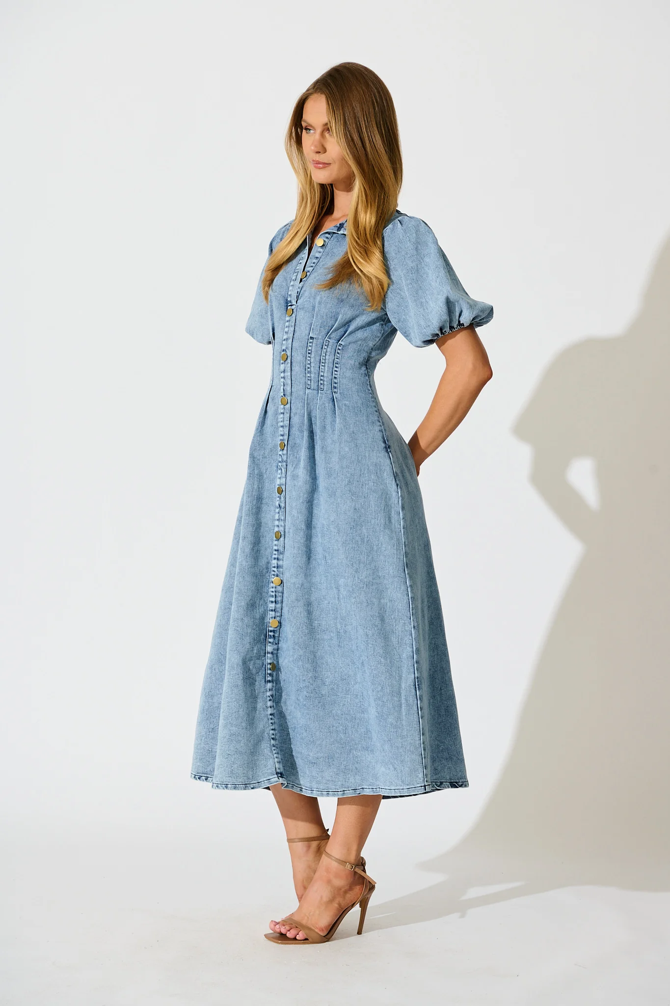 Fine Form Midi Dress in Mid Blue Denim - Image 3
