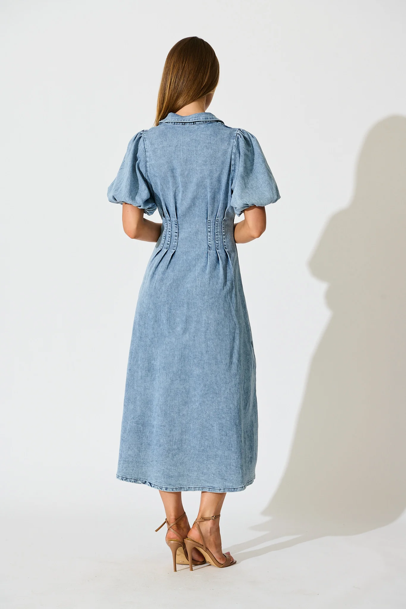 Fine Form Midi Dress in Mid Blue Denim - Image 4