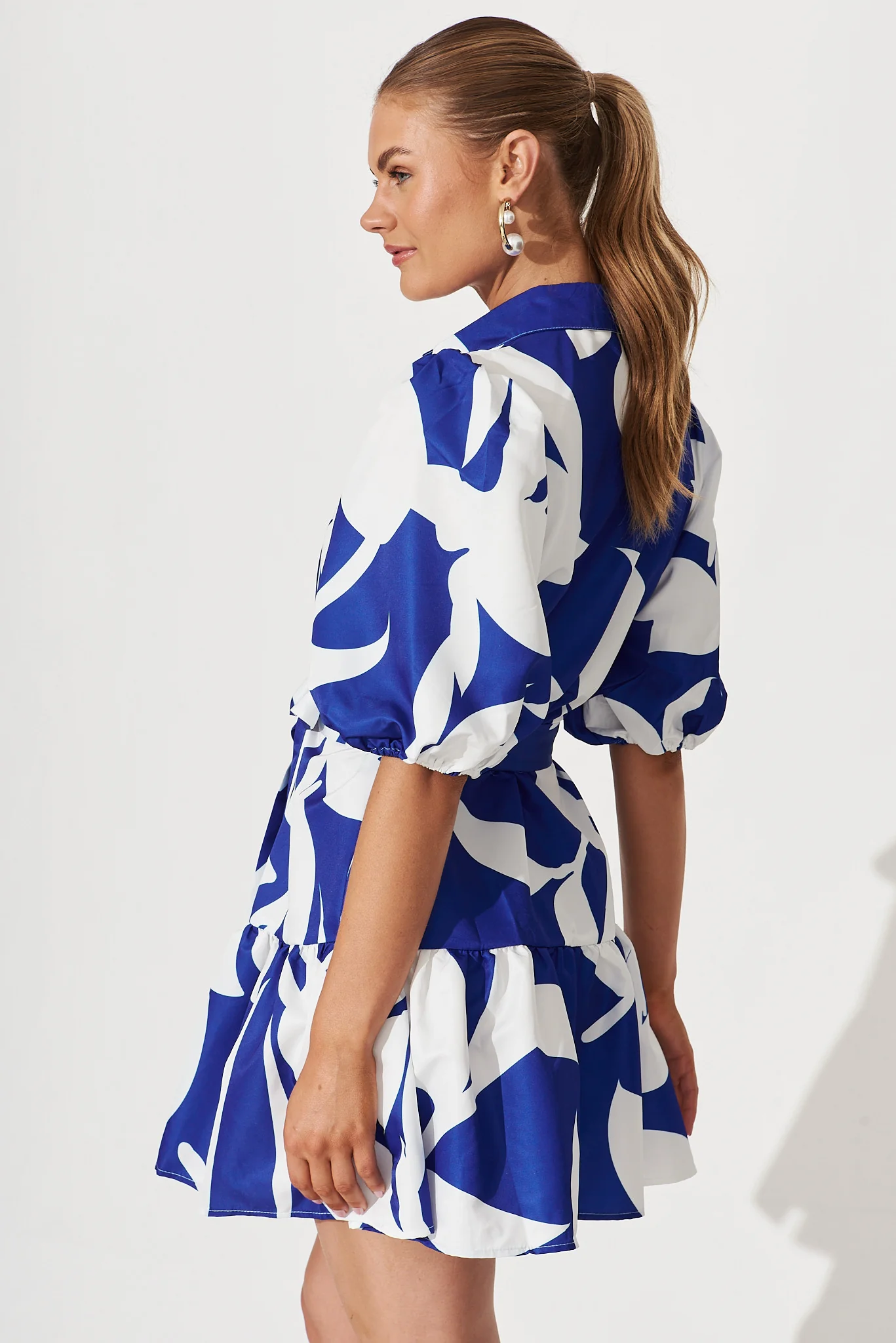 Fione Shirt Dress In Blue With White Print - Image 3