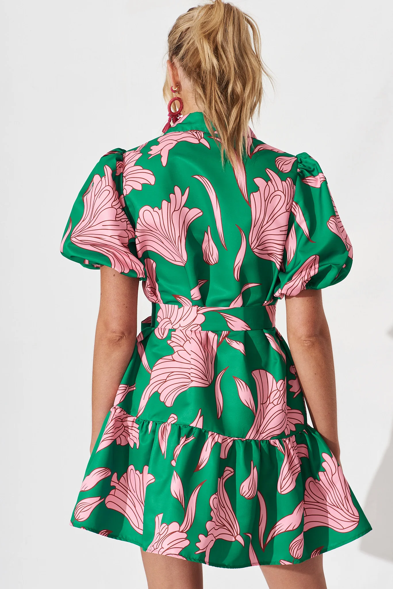 Fione Shirt Dress In Green With Pink Floral - Image 5