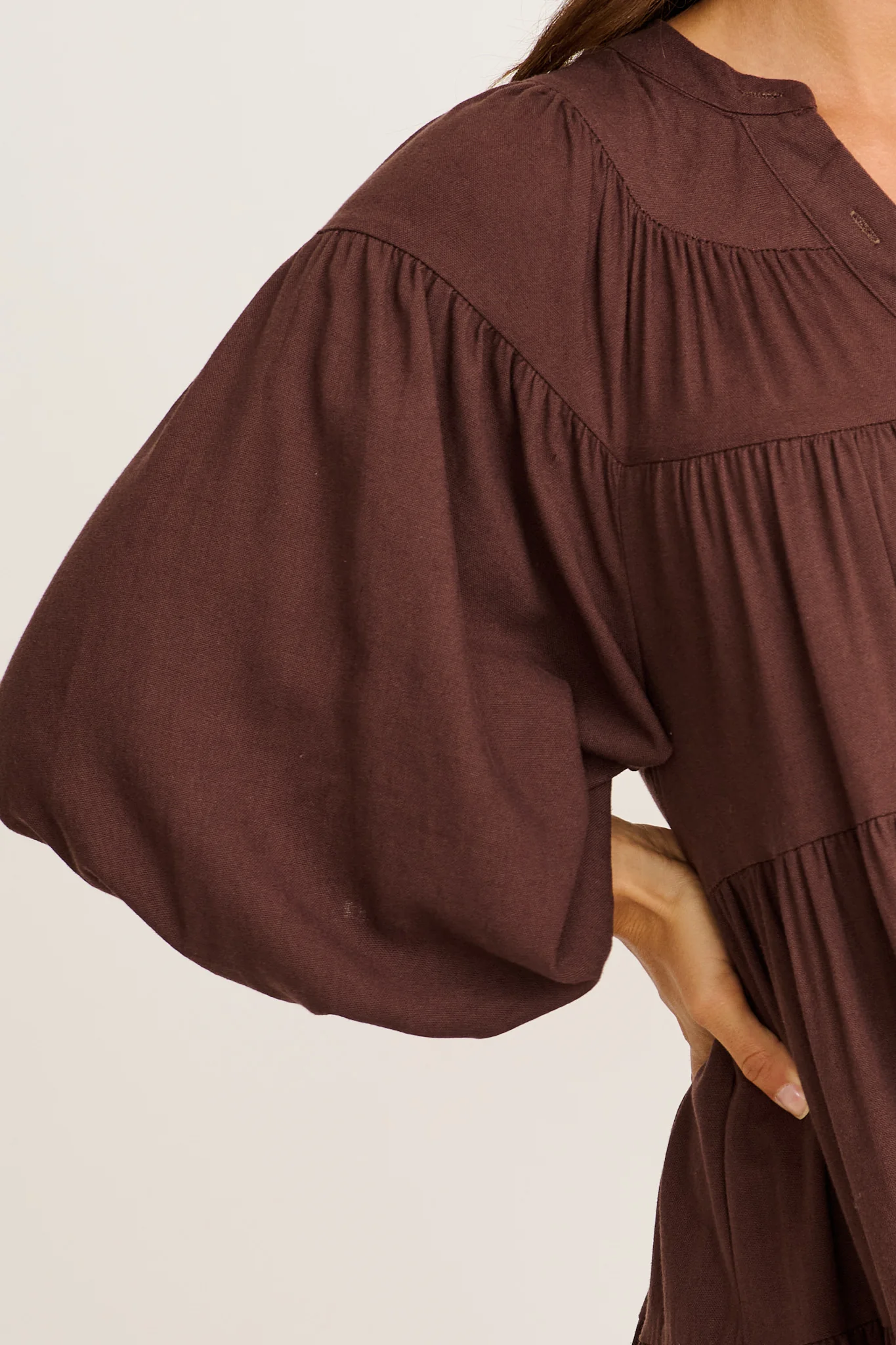 Floating Free Smock Dress in Chocolate Cotton Linen - Image 5