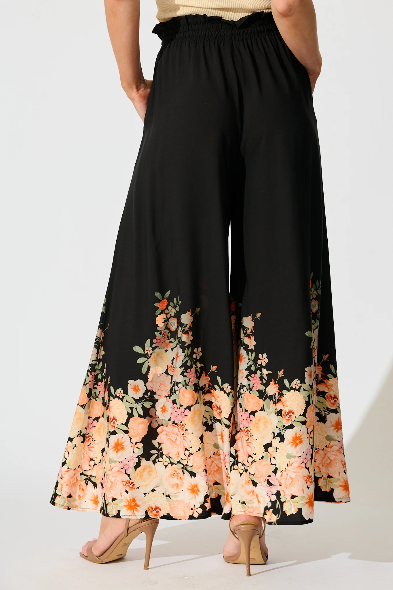 Flora Noir Pant in Black with Floral Print - Image 3