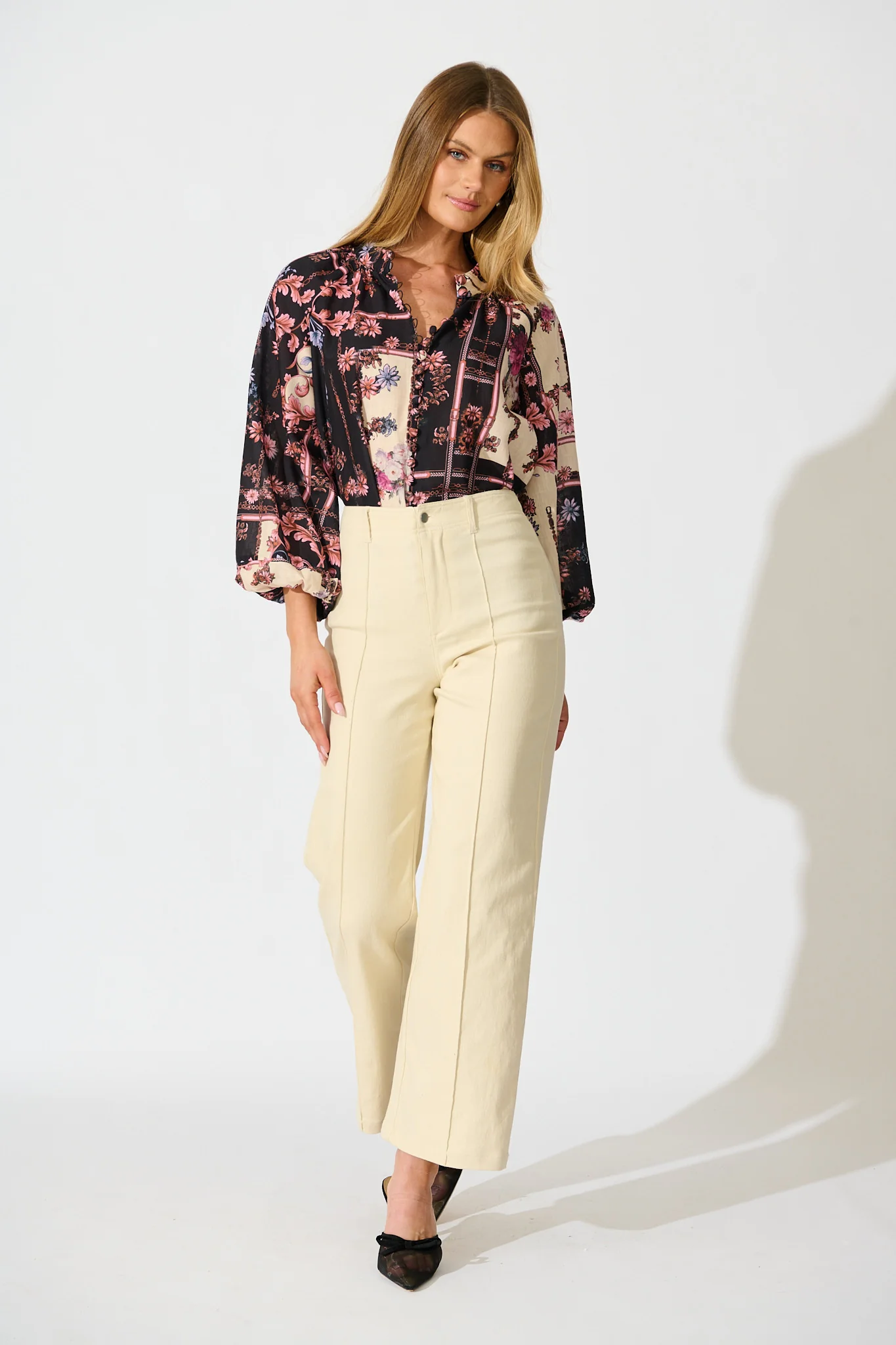Floral Cascade Top in Black with Blush Patchwork Floral - Image 4