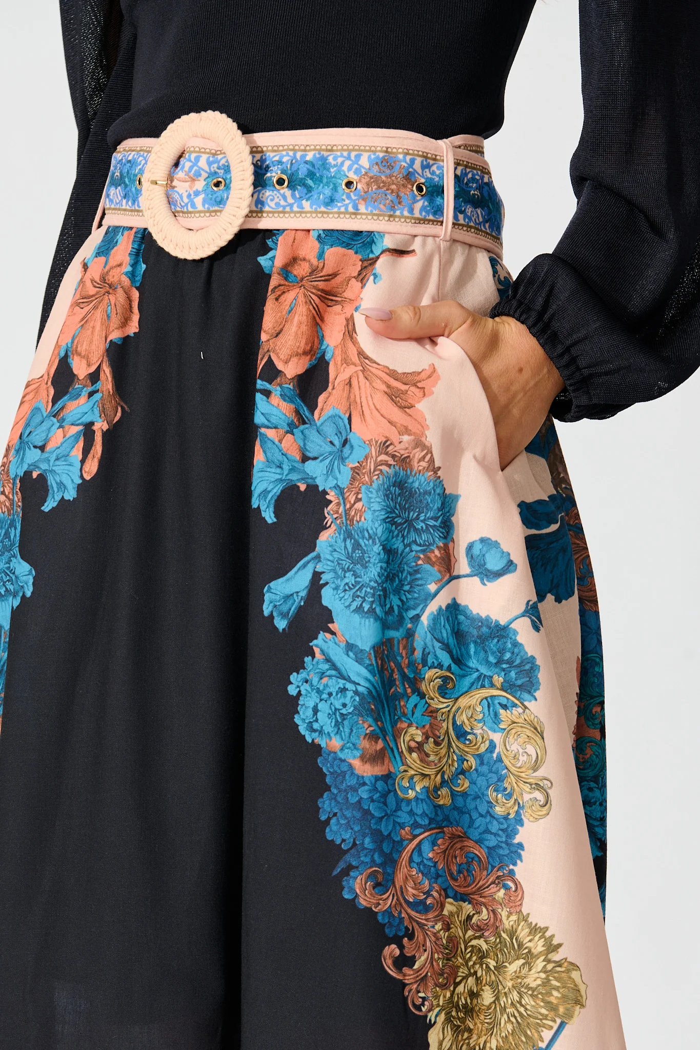 Floral Muse Maxi Skirt in Black Multi Floral Linen Blend - Image 5