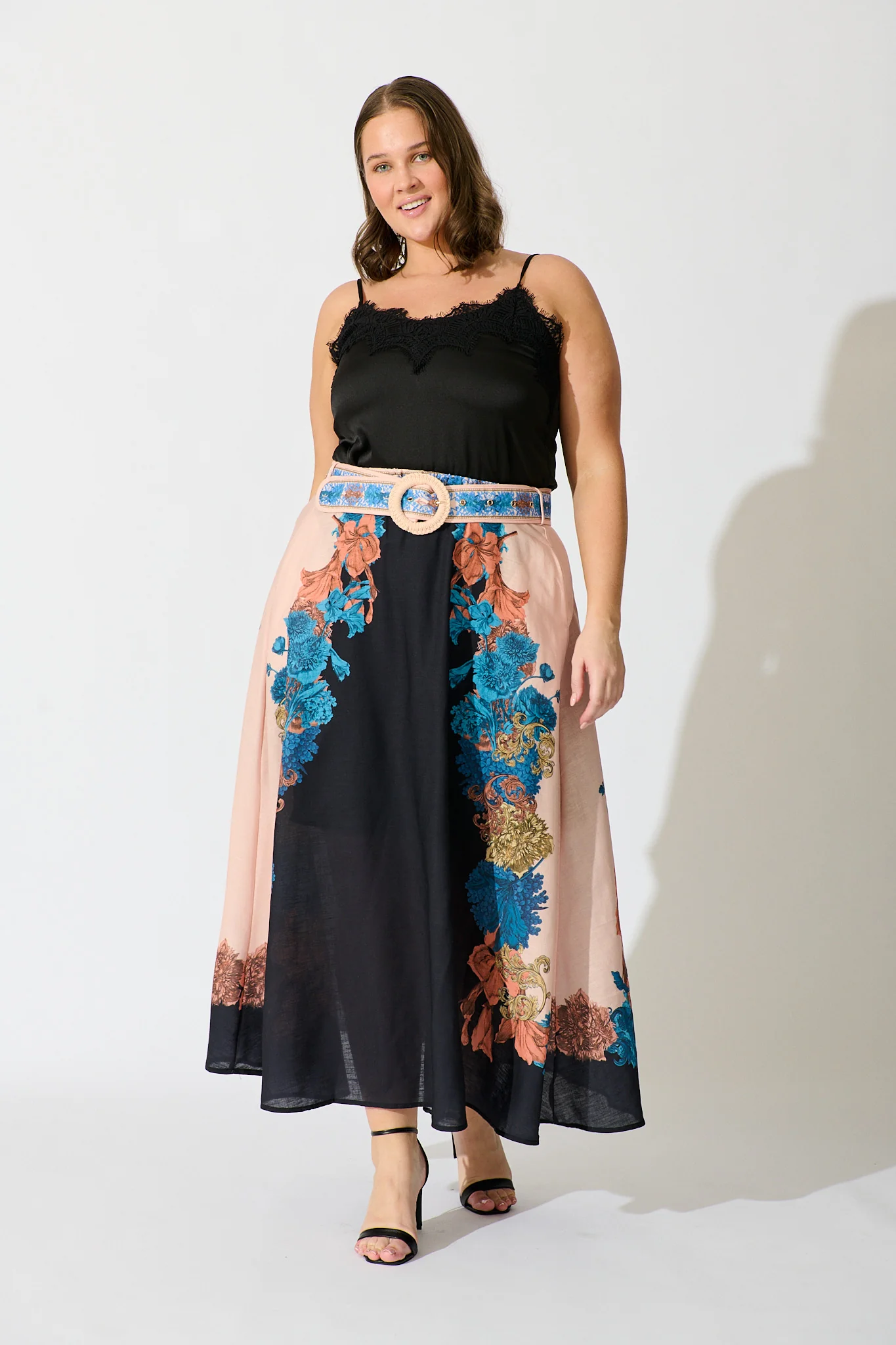Floral Muse Maxi Skirt in Black Multi Floral Linen Blend - Image 7
