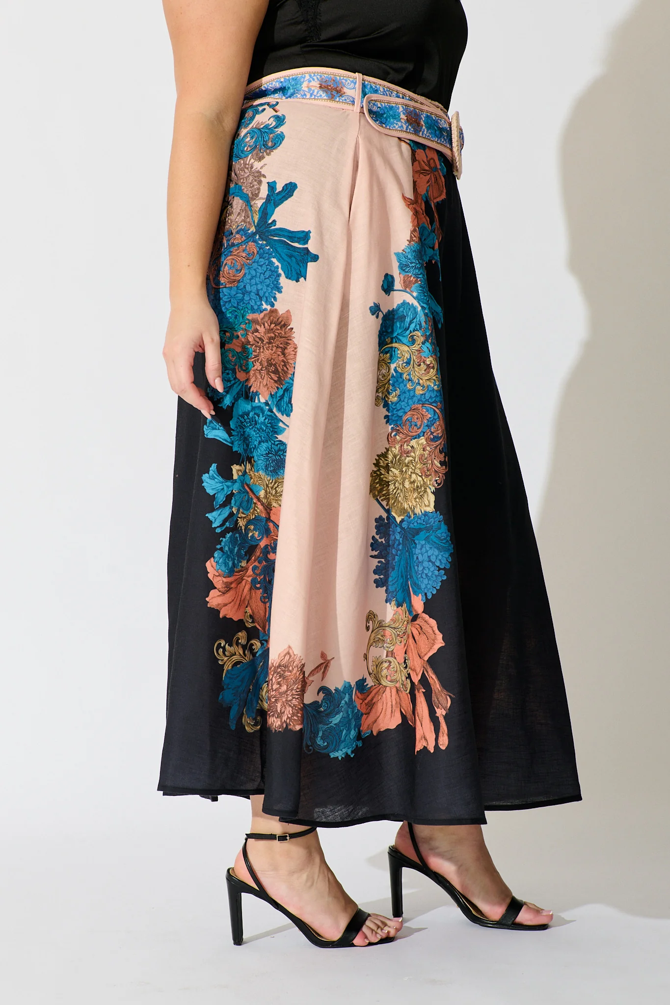 Floral Muse Maxi Skirt in Black Multi Floral Linen Blend - Image 8
