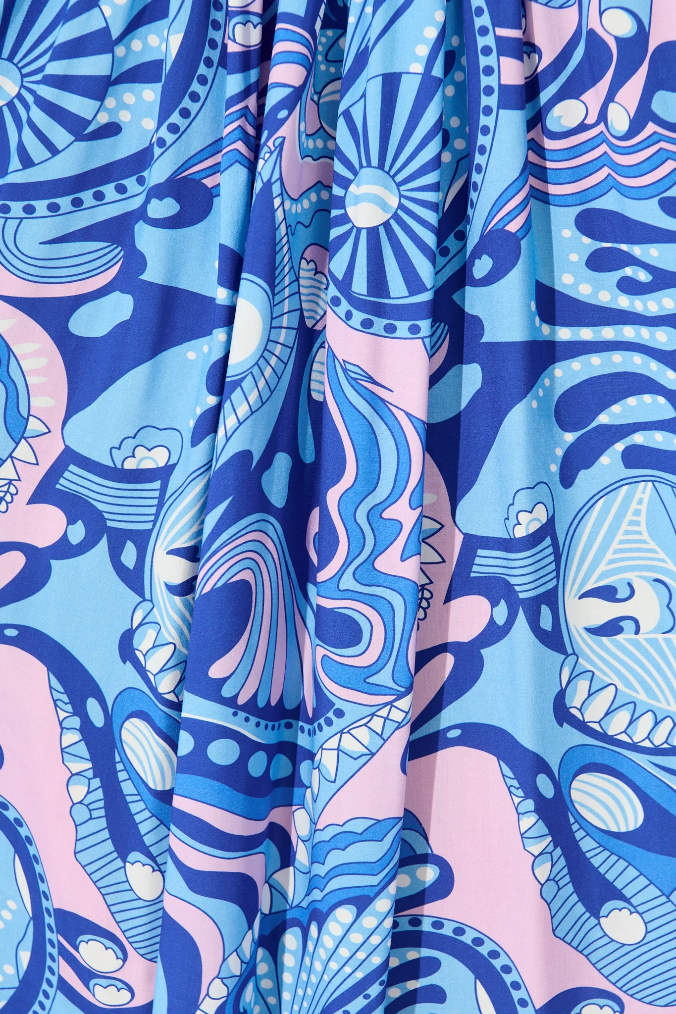 Flore Midi Smock Dress in Multi Blue Print - Image 6