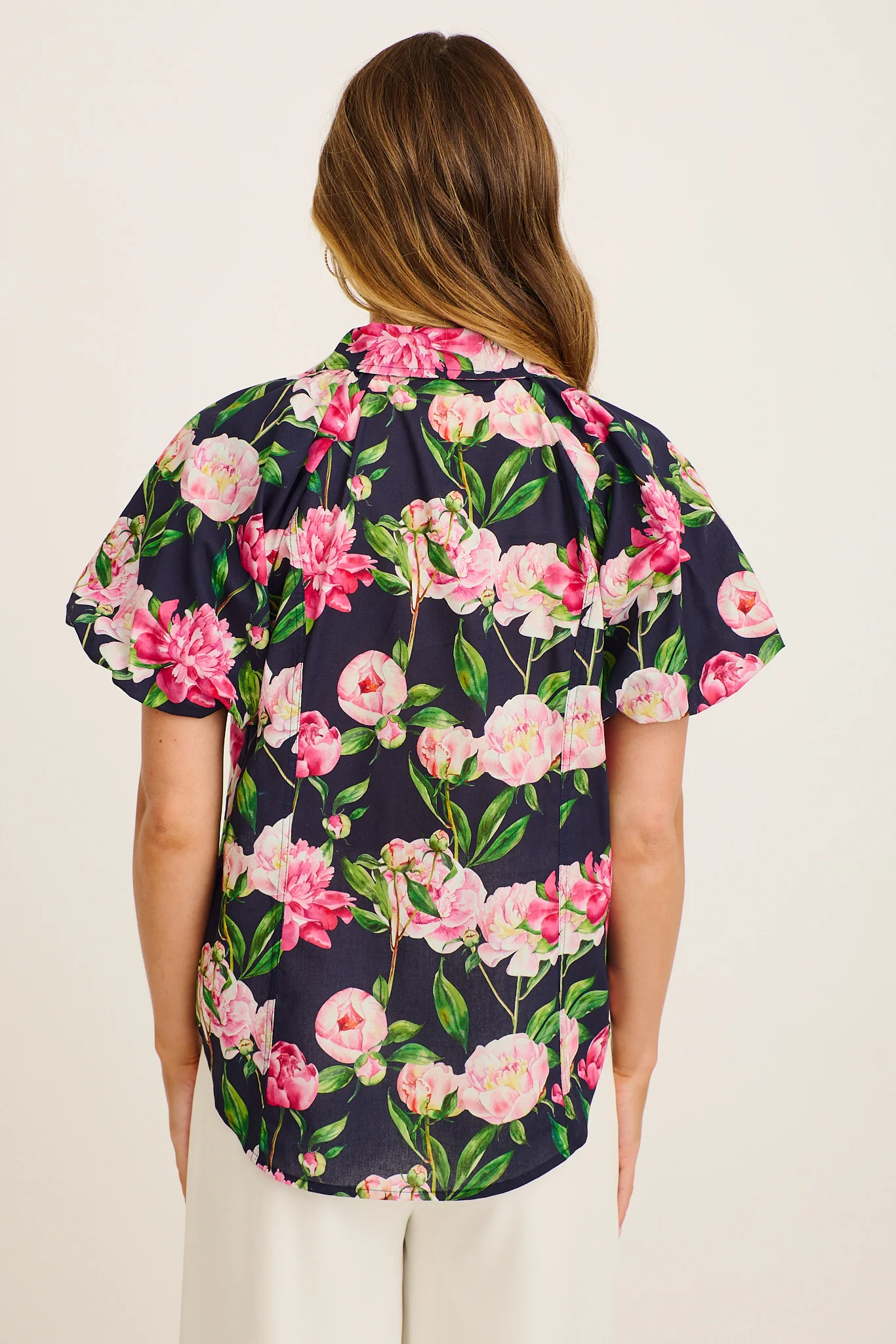 Flourish Shirt in Navy with Blush Floral Cotton - Image 3