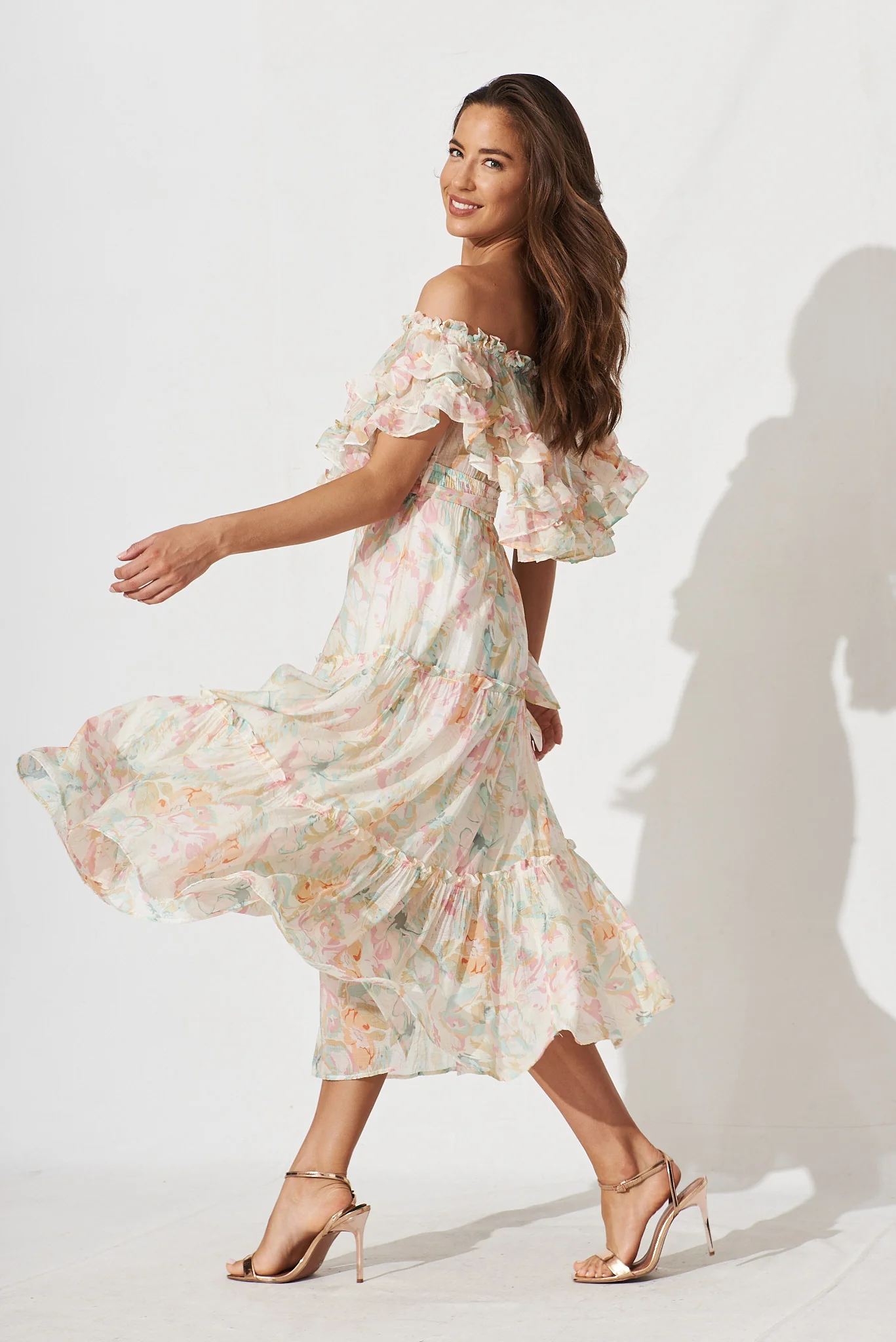 Franc Midi Dress in White with Pastel Multi Floral - Image 7
