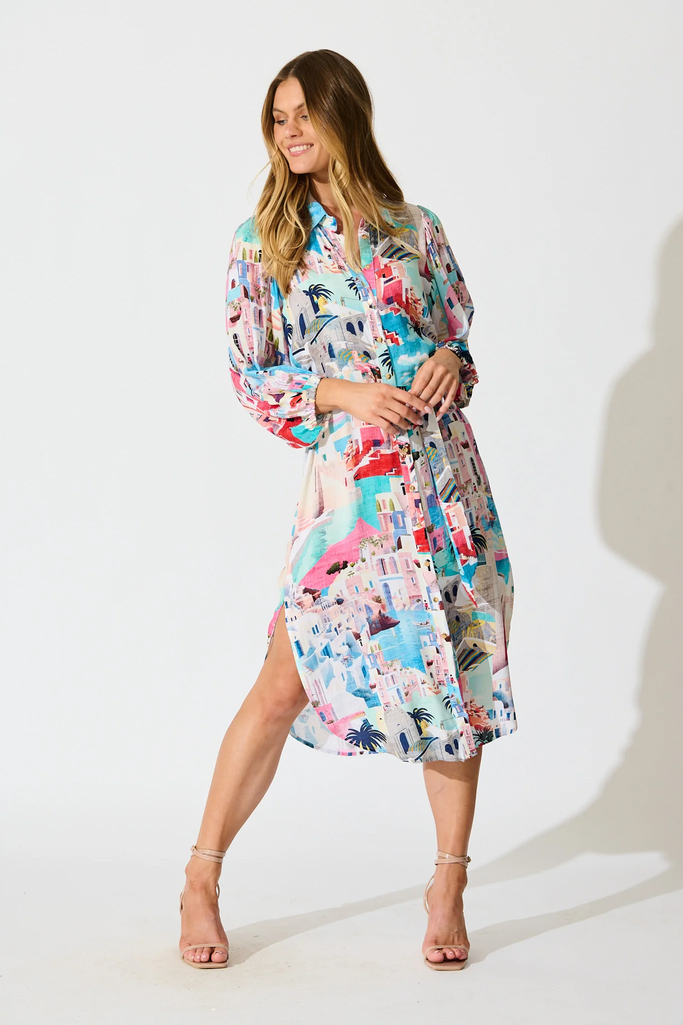 Francy Midi Shirt Dress in Multi Print