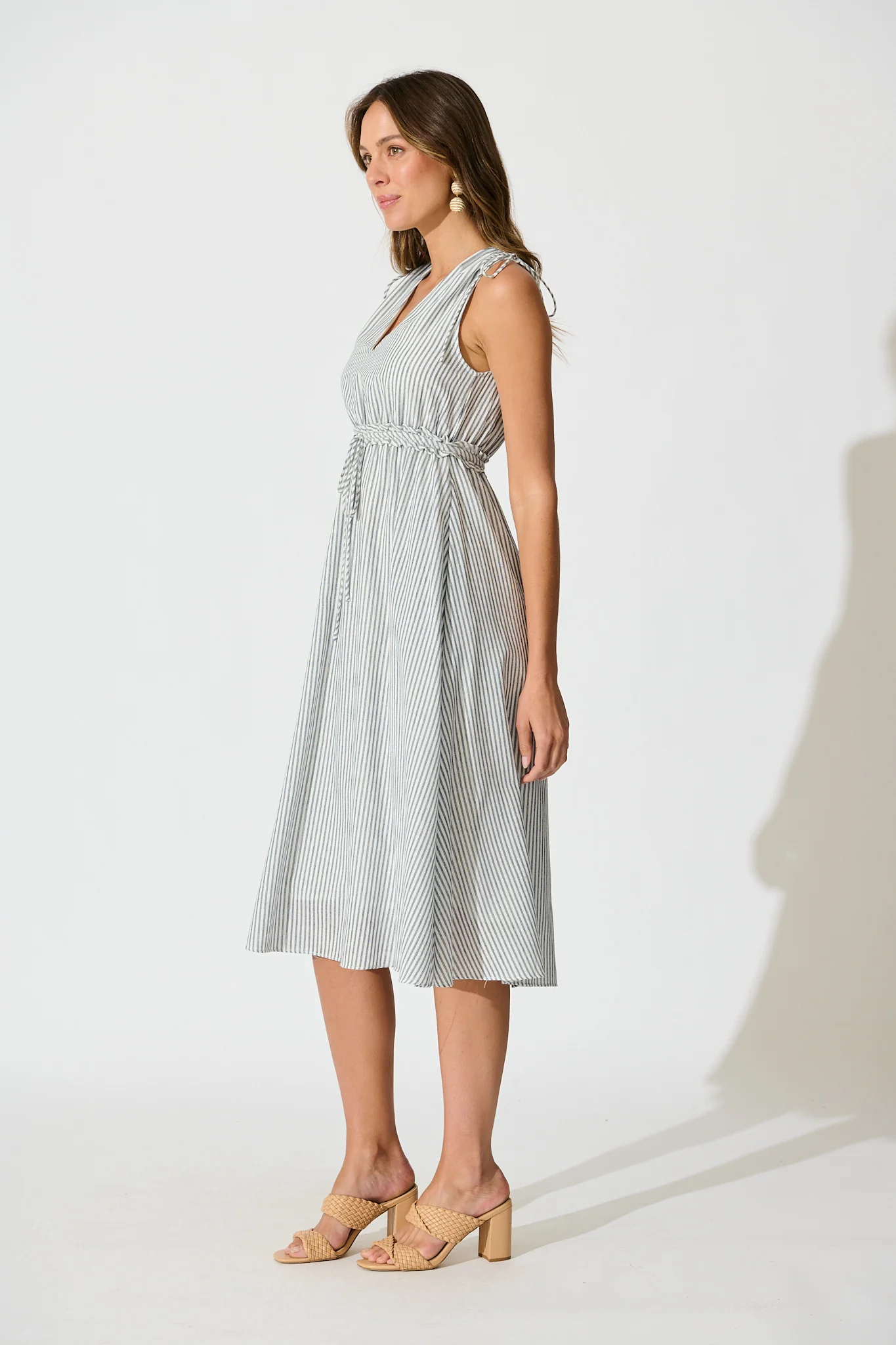 Frawley Midi Dress in Blue Stripe Linen Blend - Image 3