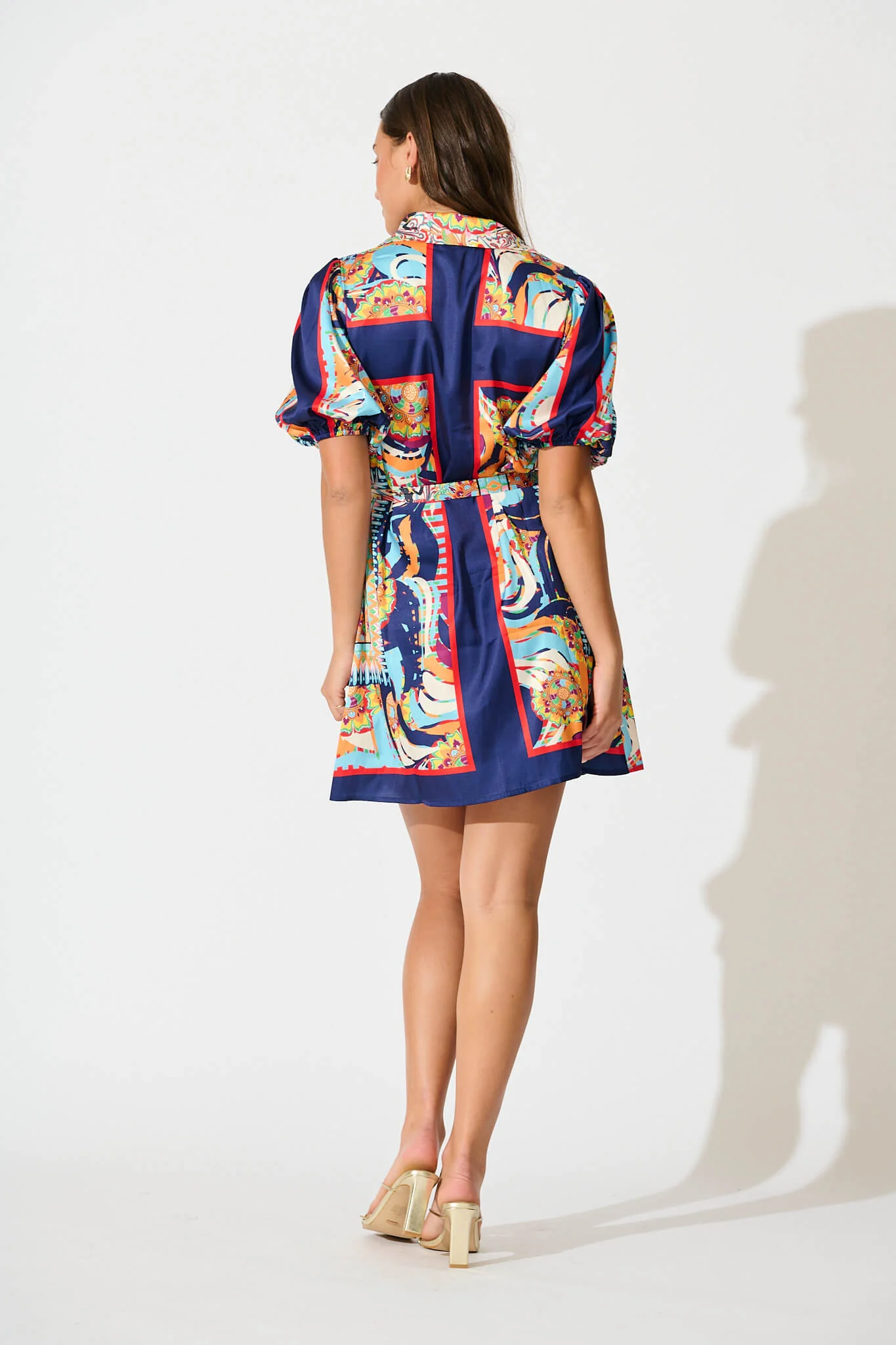 Gabrielino Shirt Dress In Navy Multi Print Satin - Image 4