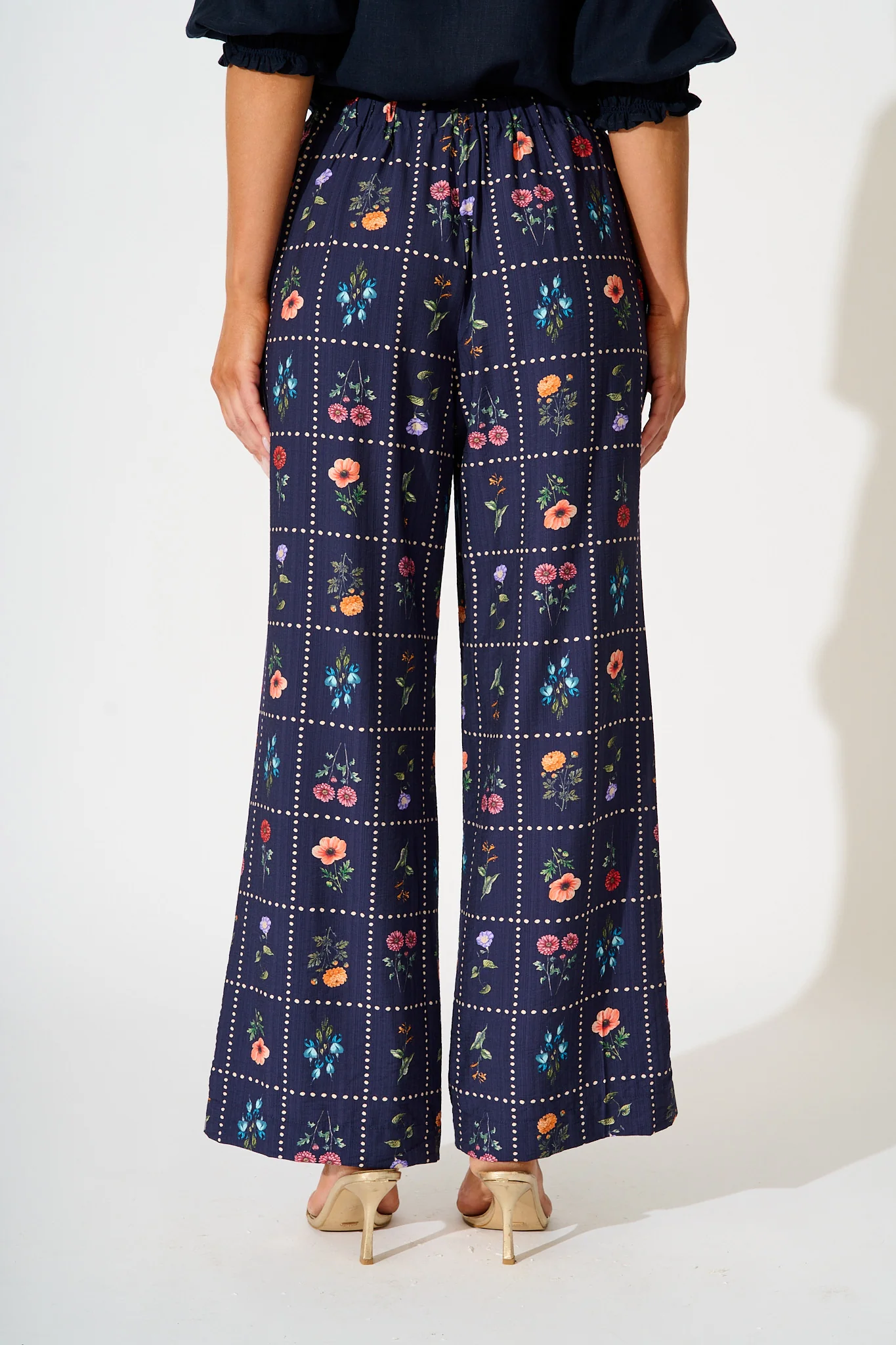 Garden Frame Pant in Navy with Multi Floral - Image 3