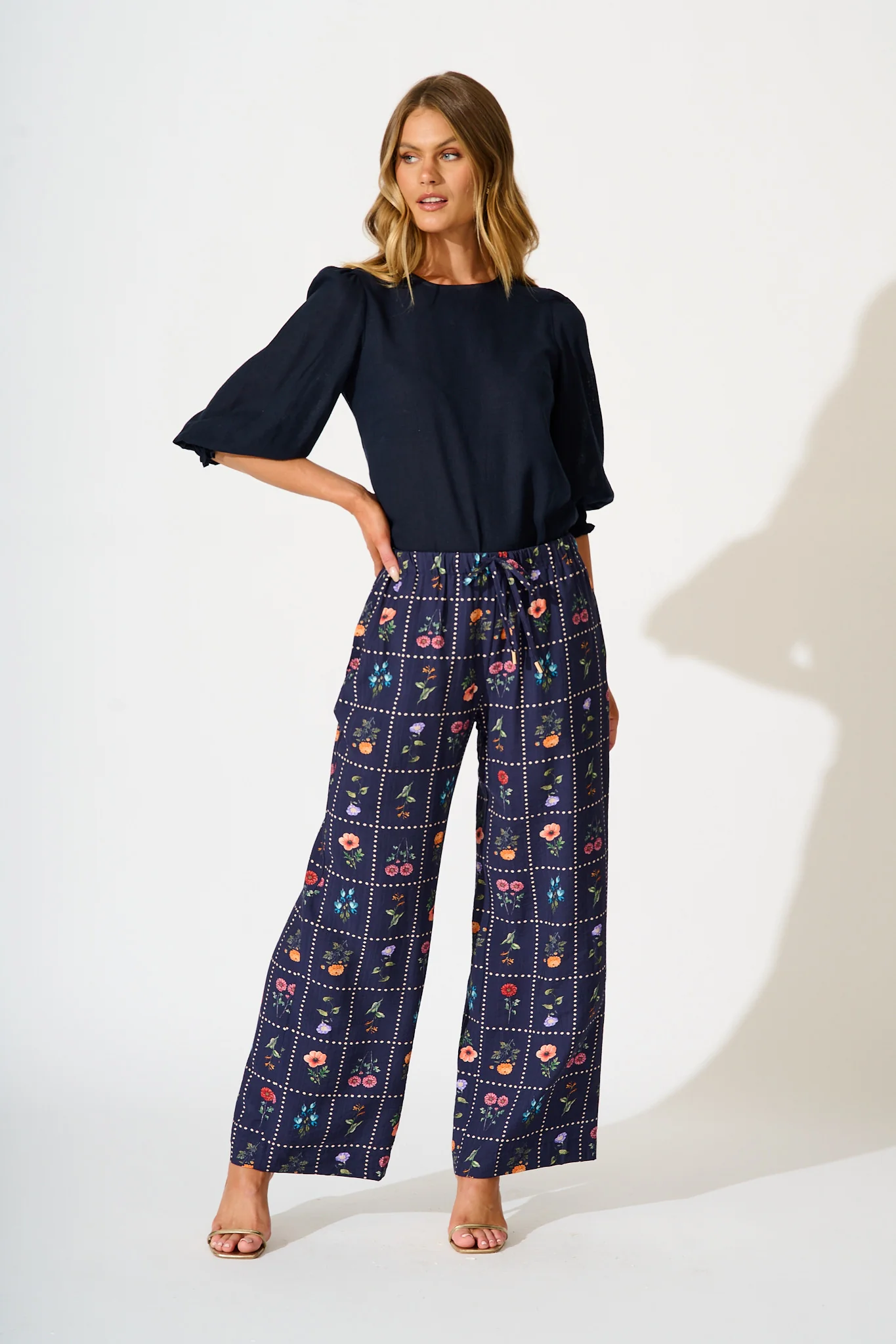Garden Frame Pant in Navy with Multi Floral - Image 4