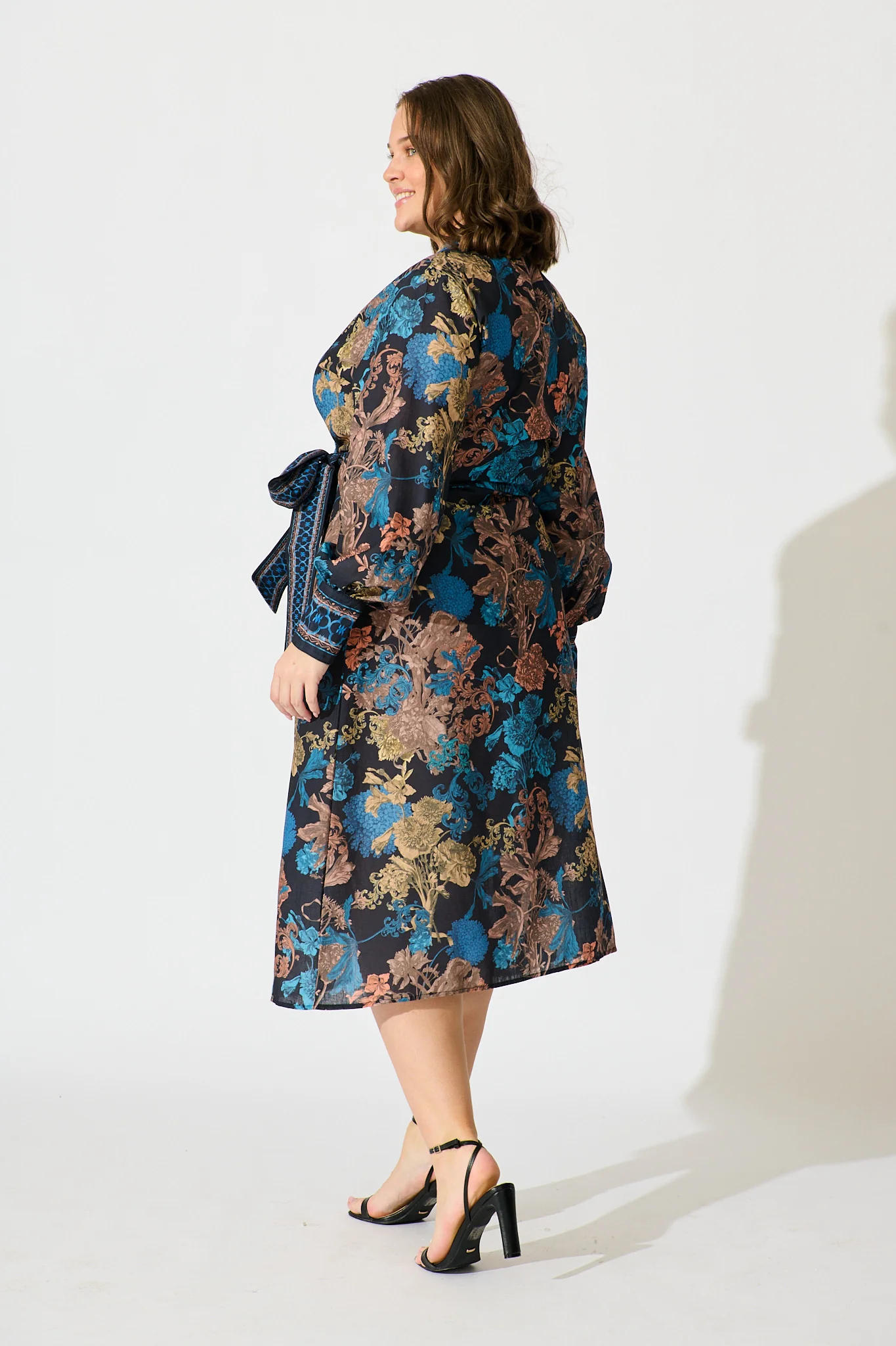 Garden Whispers Midi Dress in Black Multi Floral Linen Blend - Image 10