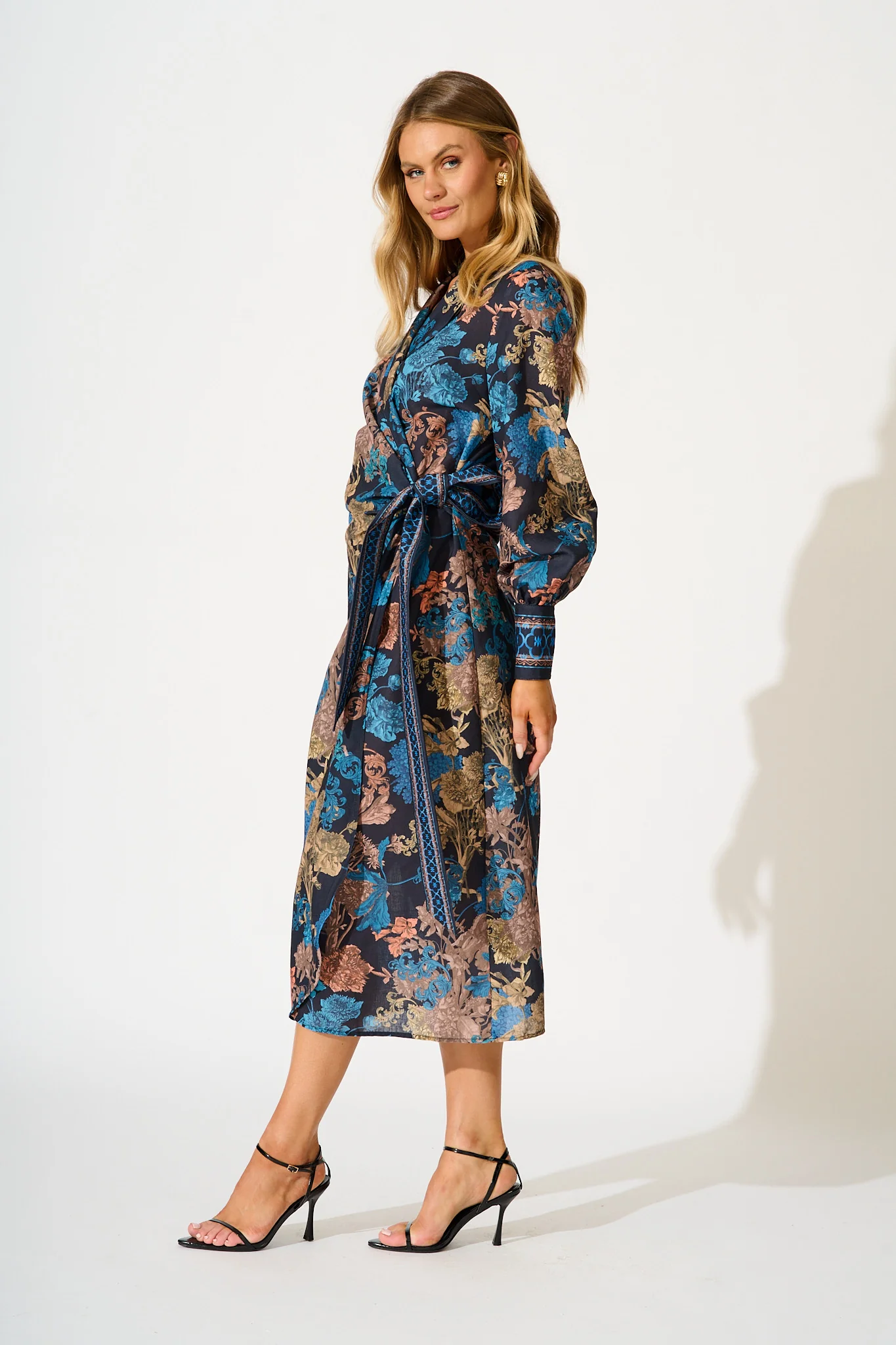 Garden Whispers Midi Dress in Black Multi Floral Linen Blend - Image 3