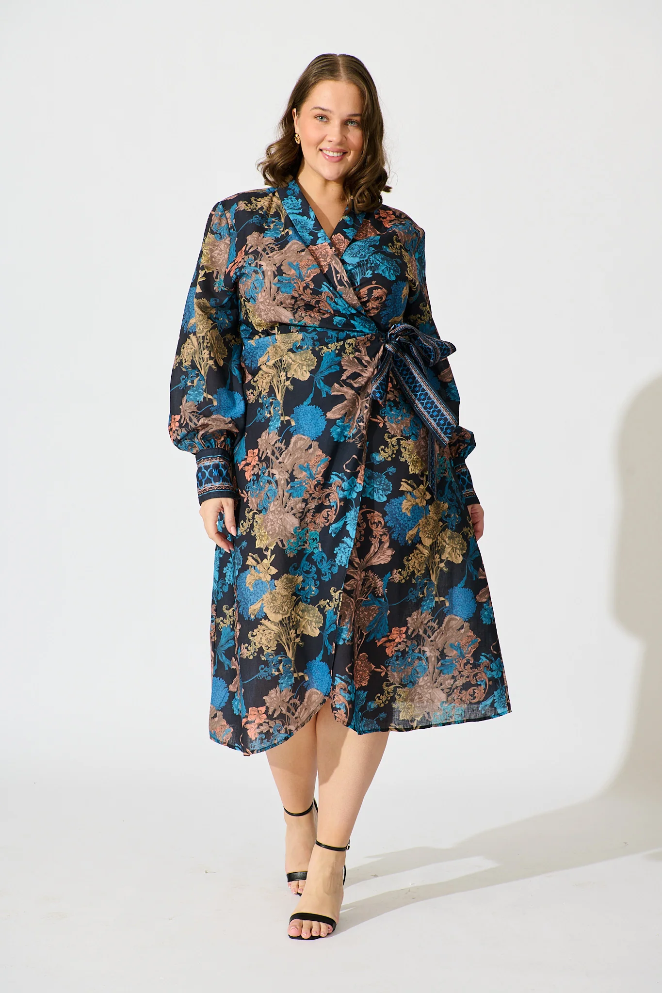 Garden Whispers Midi Dress in Black Multi Floral Linen Blend - Image 6