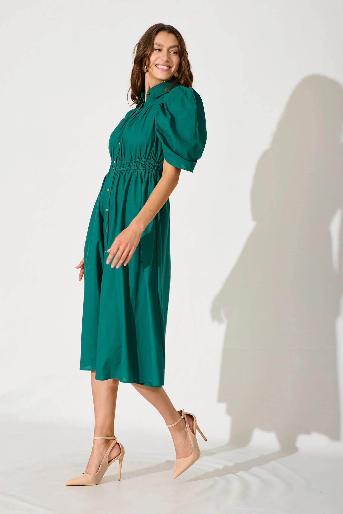 Gemini Midi Shirt Dress In Green Cotton - Image 3
