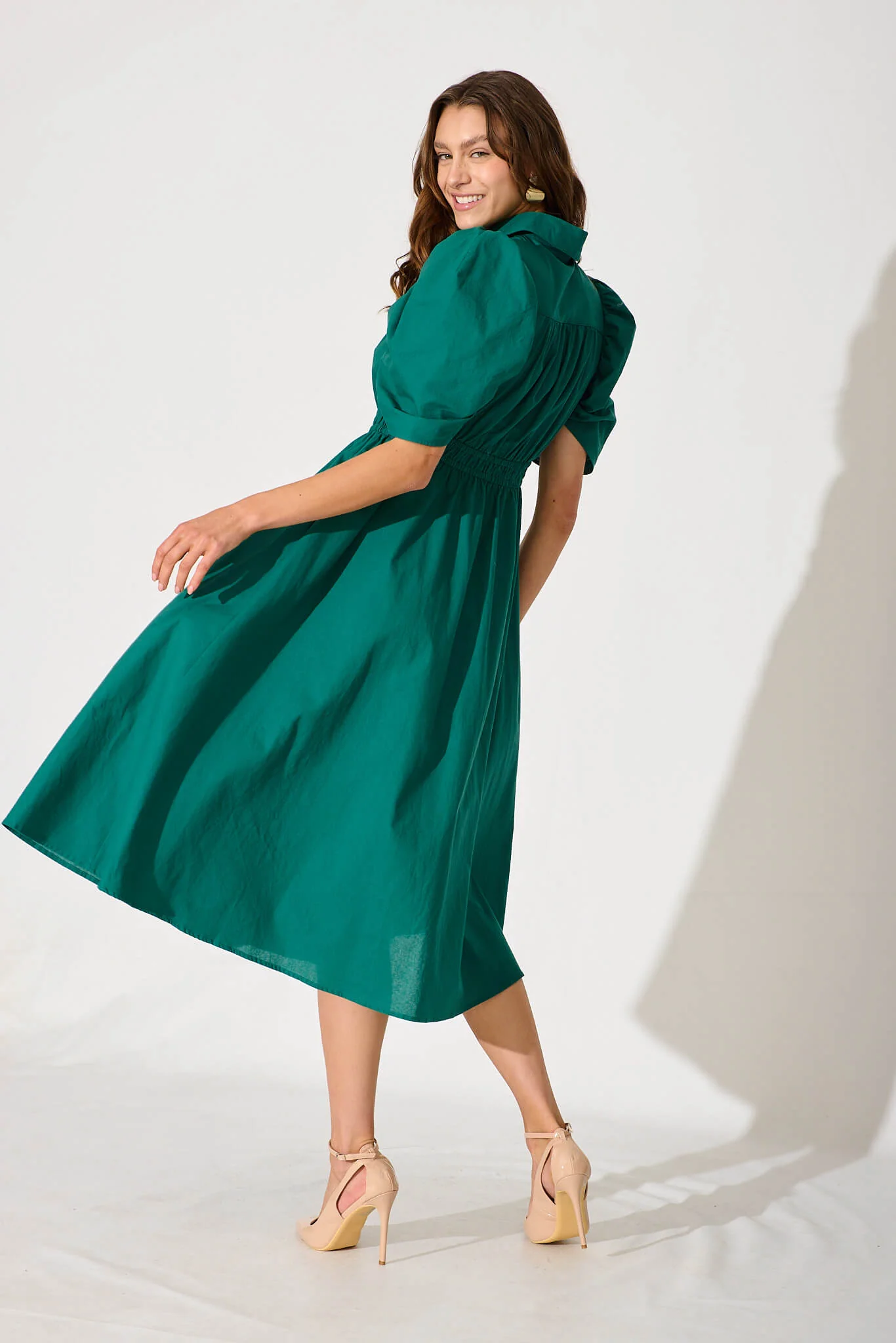 Gemini Midi Shirt Dress In Green Cotton - Image 4