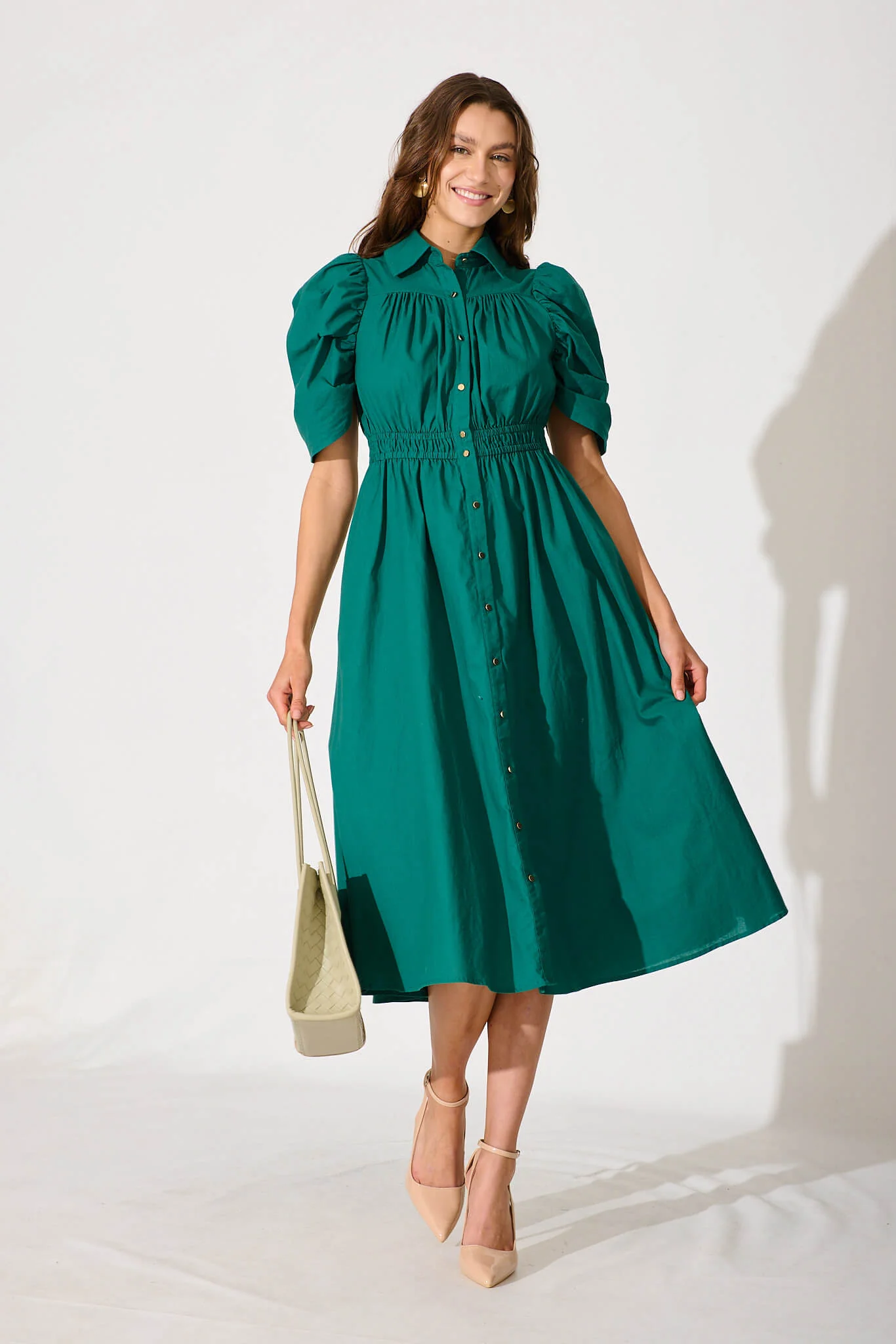 Gemini Midi Shirt Dress In Green Cotton - Image 5