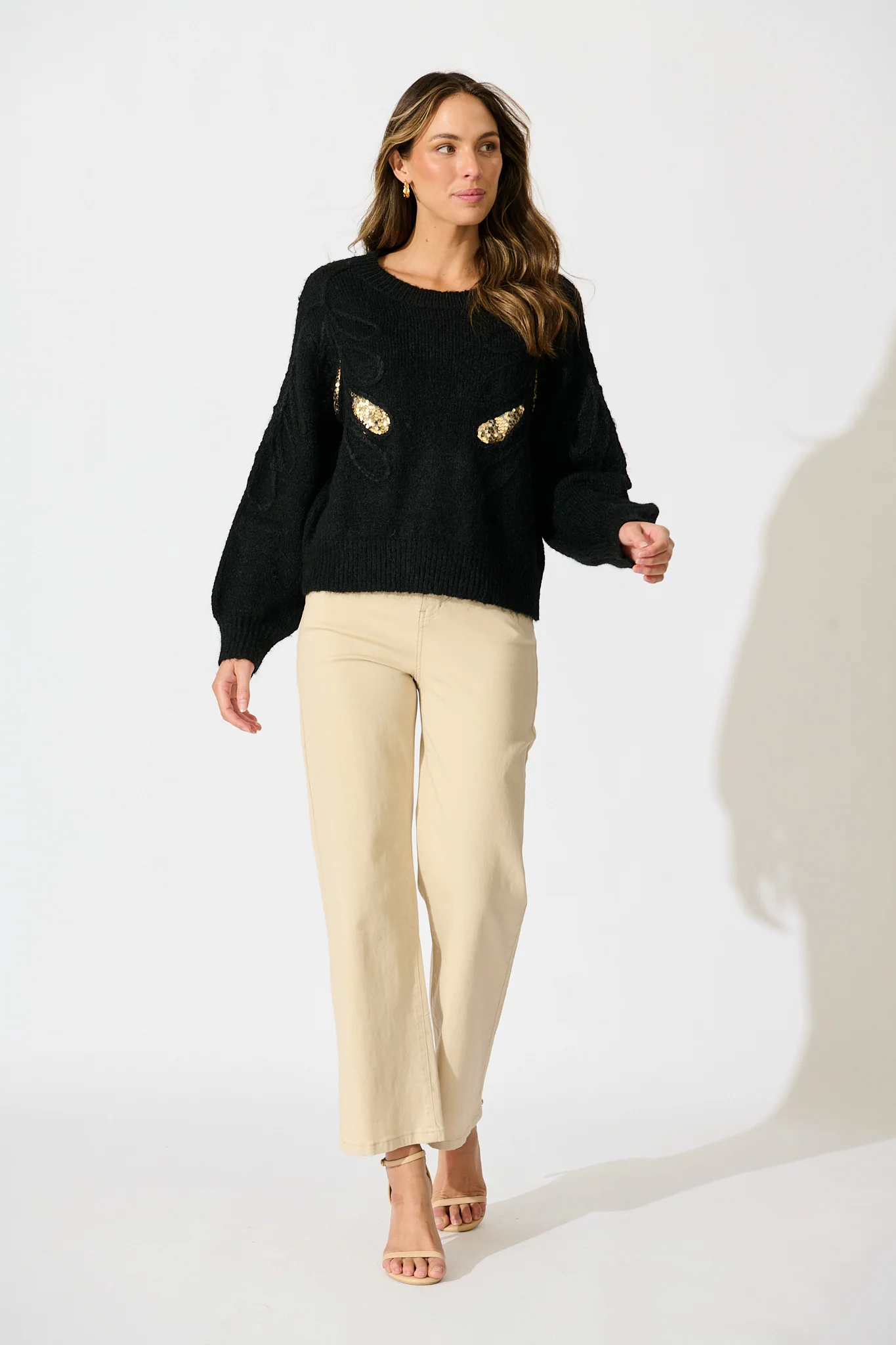 Gemma Knit in Black with Gold Sequin Wool Blend - Image 4