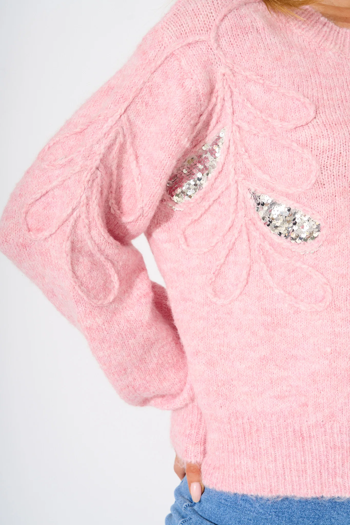 Gemma Knit in Pink Marle with Silver Sequin Wool Blend - Image 5