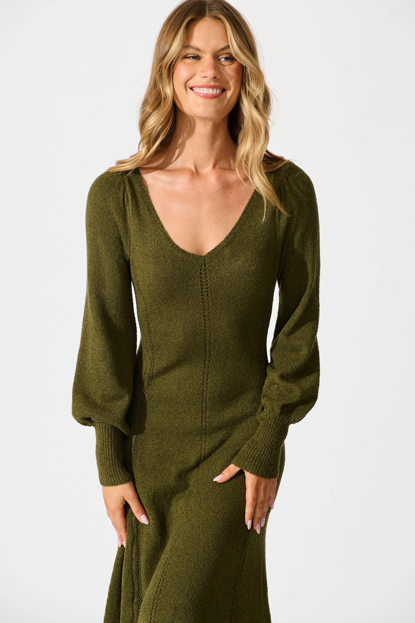 Gertie Midi Knit Dress In Khaki - Image 2