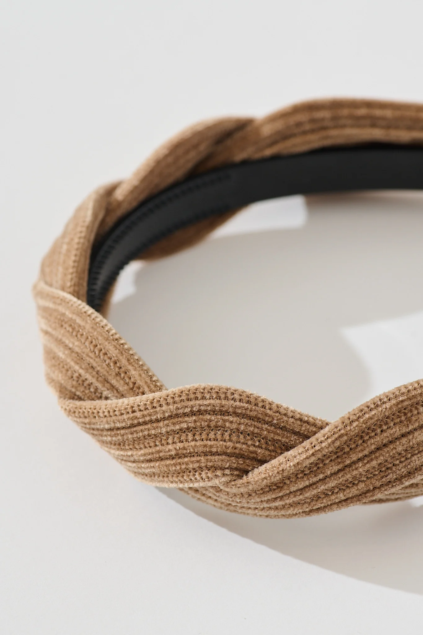 Gina Braided Twist Headband in Brown Corduroy - Image 3