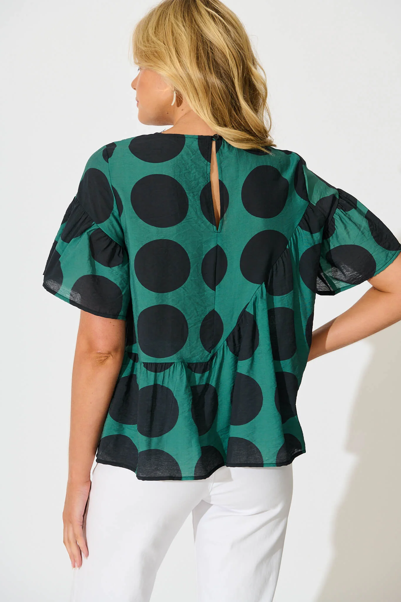 Girona Top In Emerald with Black Spot Cotton Blend - Image 3