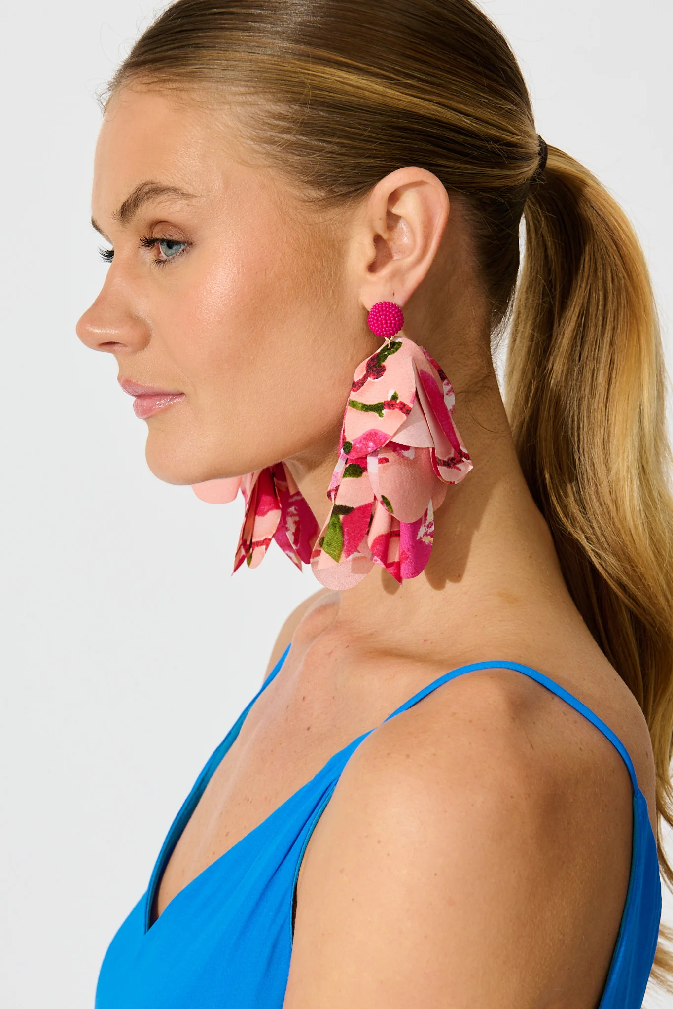 Giselle Drop Earrings in Blush with Pink Floral - Image 3